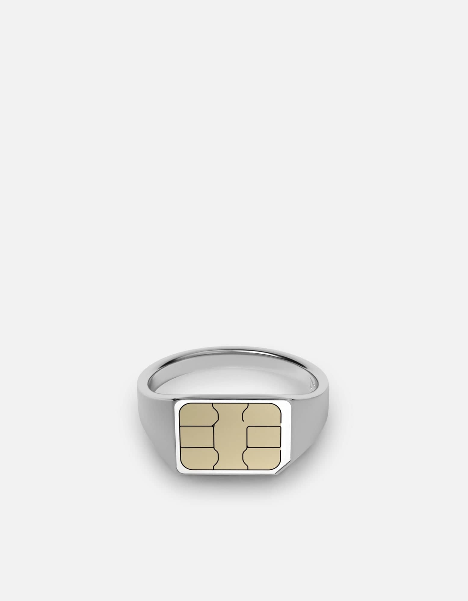SIM Card Signet Ring, Sterling Silver
