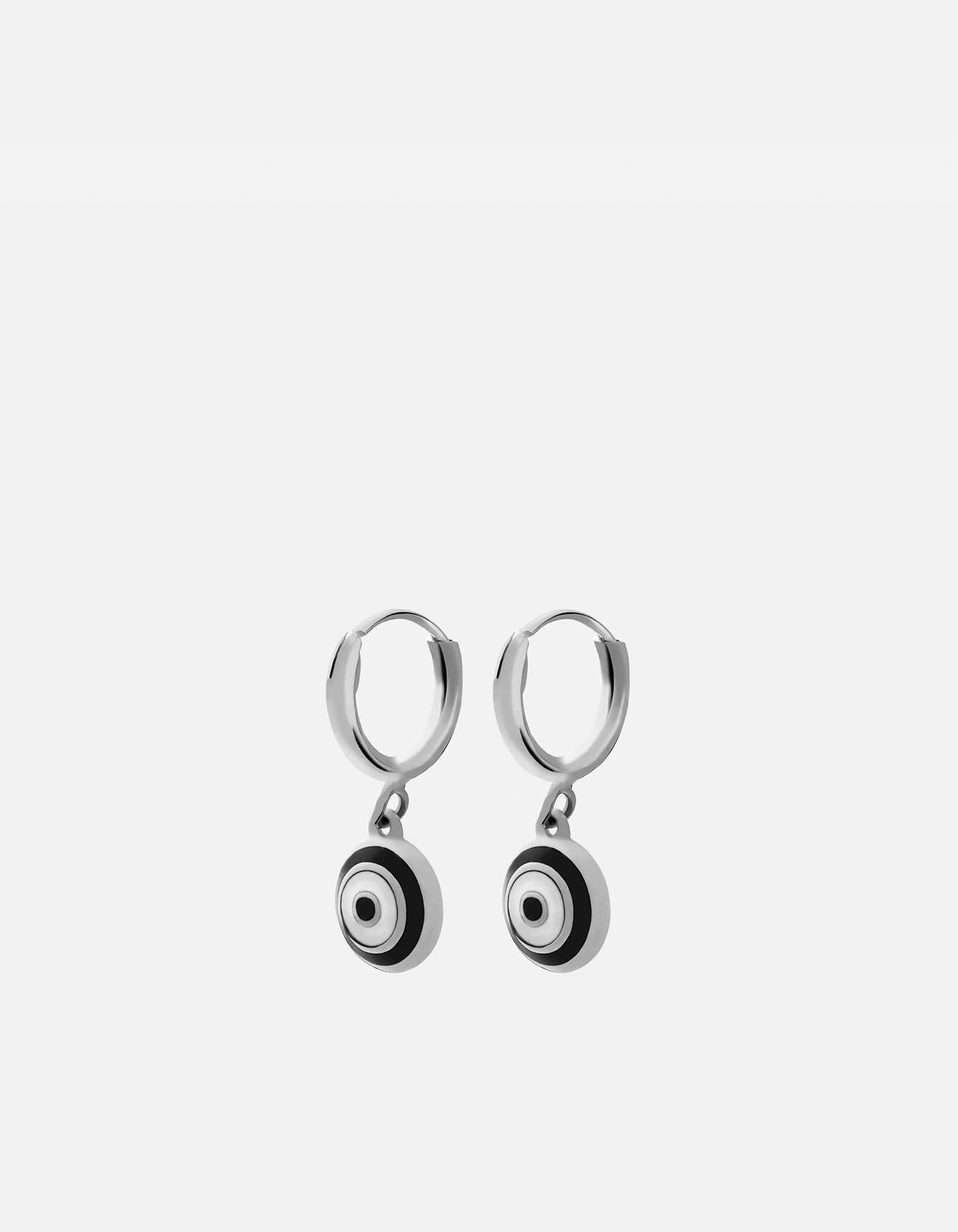 Ojos Huggie Earrings, Sterling Silver/Black