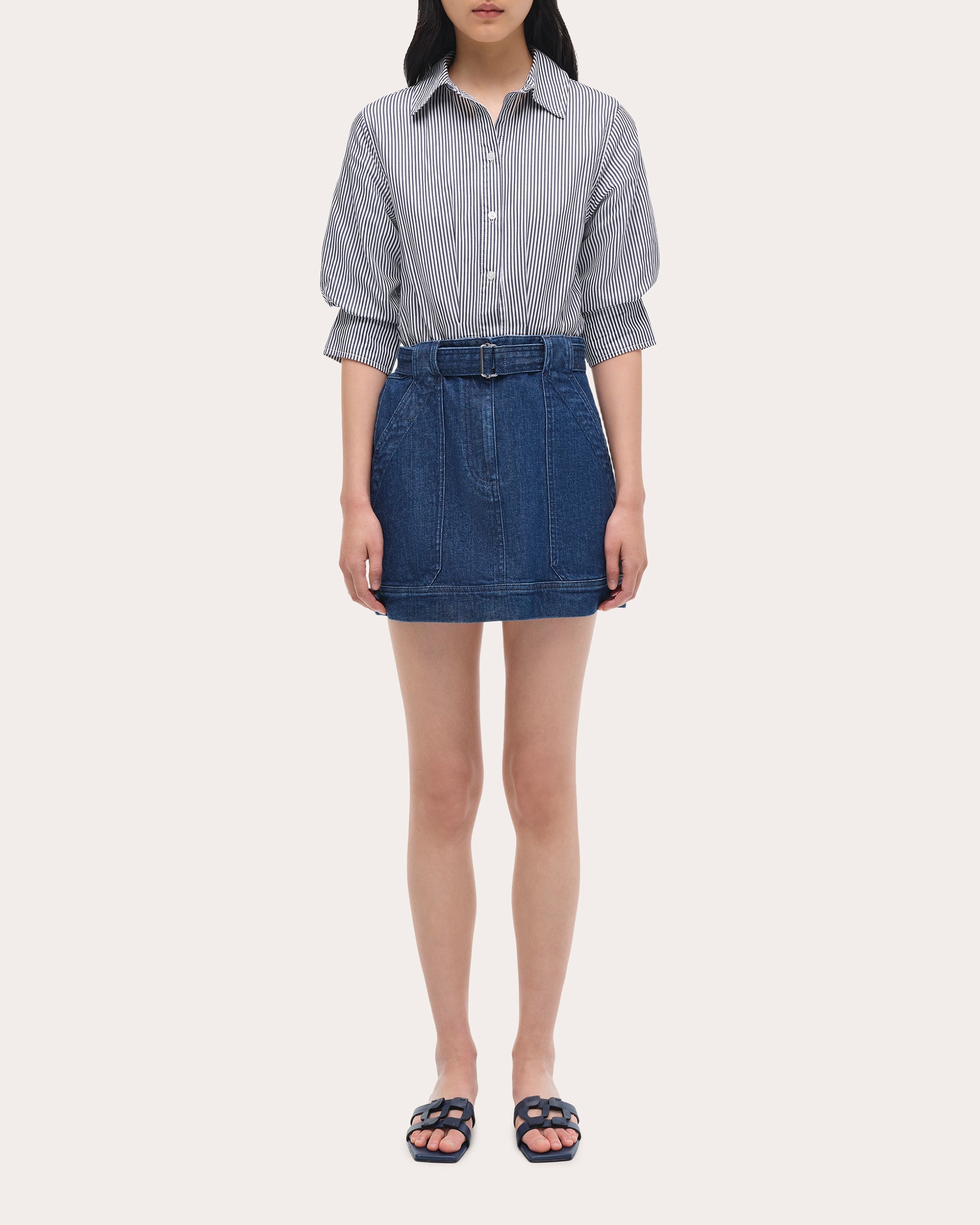 Harlowe Cotton Combo Denim Shirt Dress