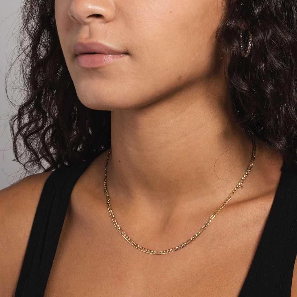 Solid Gold Figaro Link Necklace (2mm)