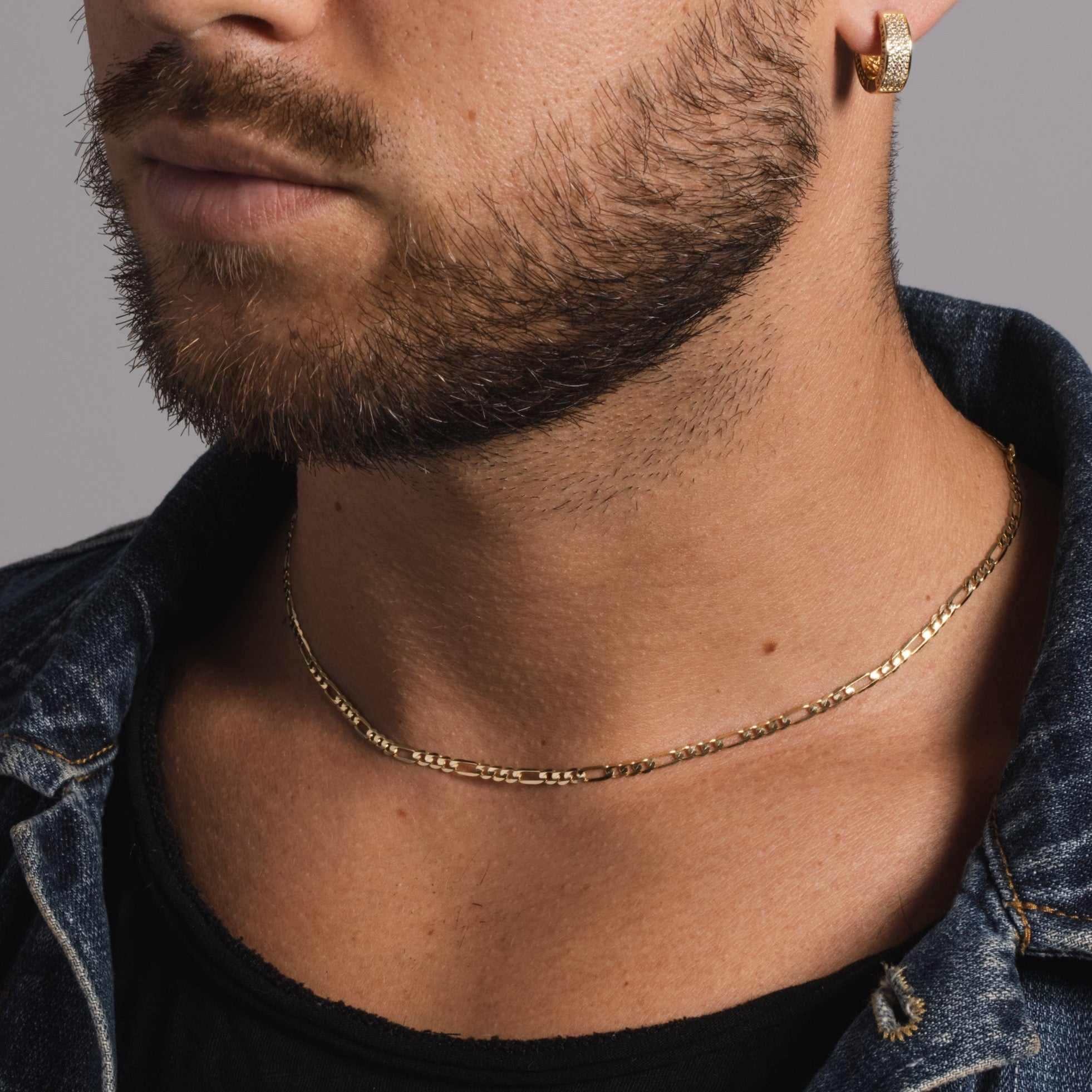Solid Gold Figaro Link Necklace (3mm)
