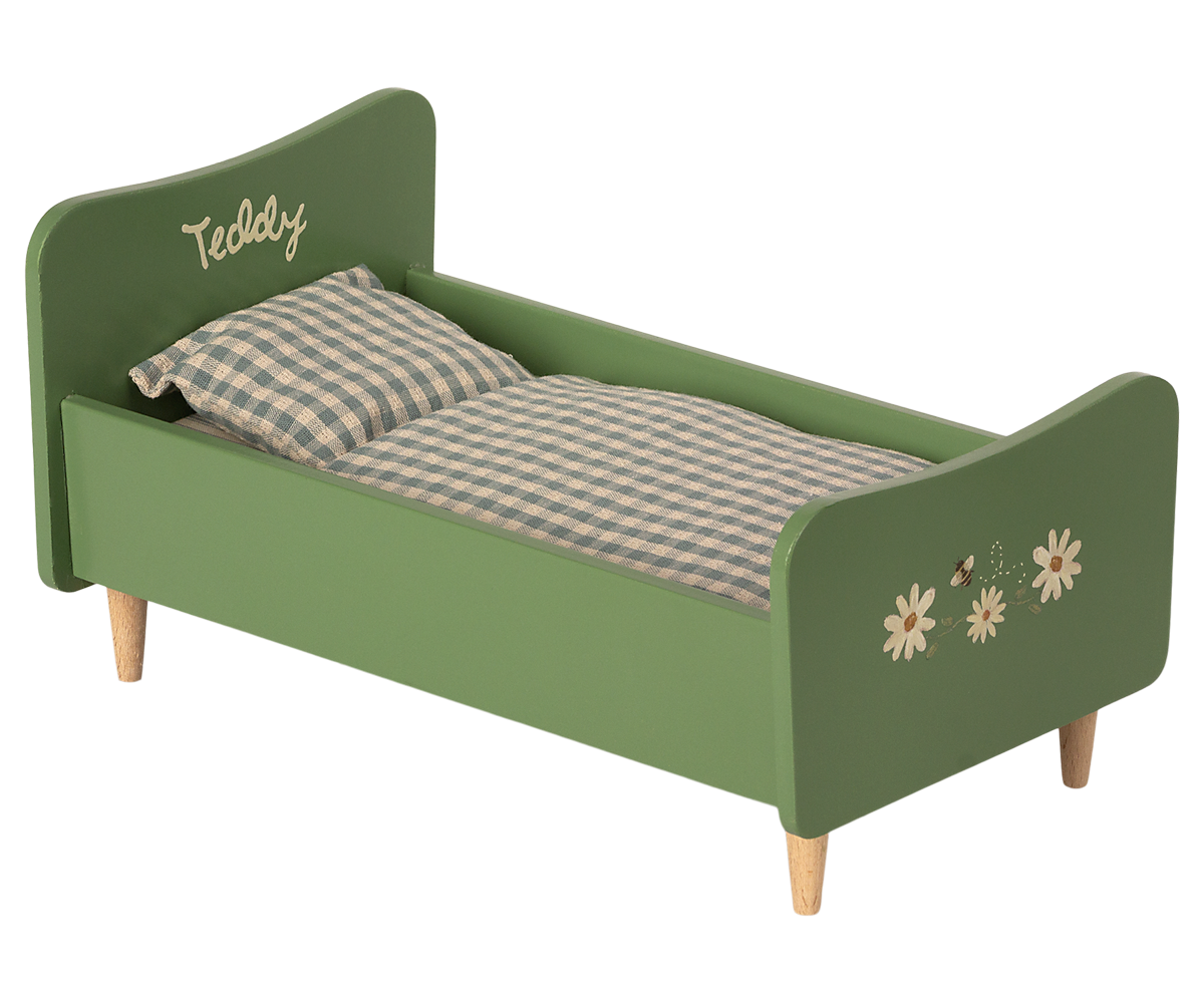 Wooden bed, Teddy dad - Dusty green