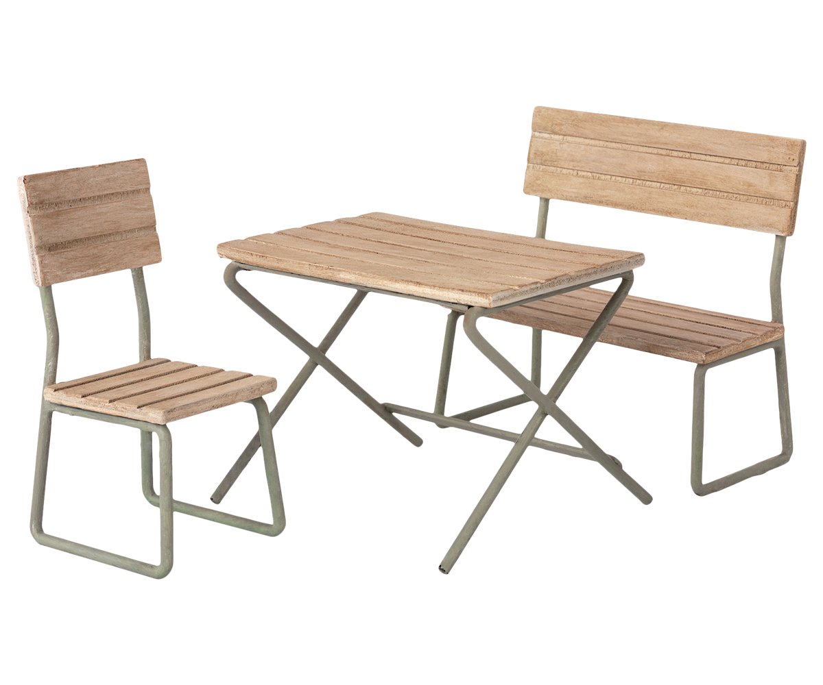 Garden set, Table w. chair and bench, Miniature