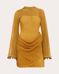 Egu Embellished Draped Crochet-Knit Mini Dress