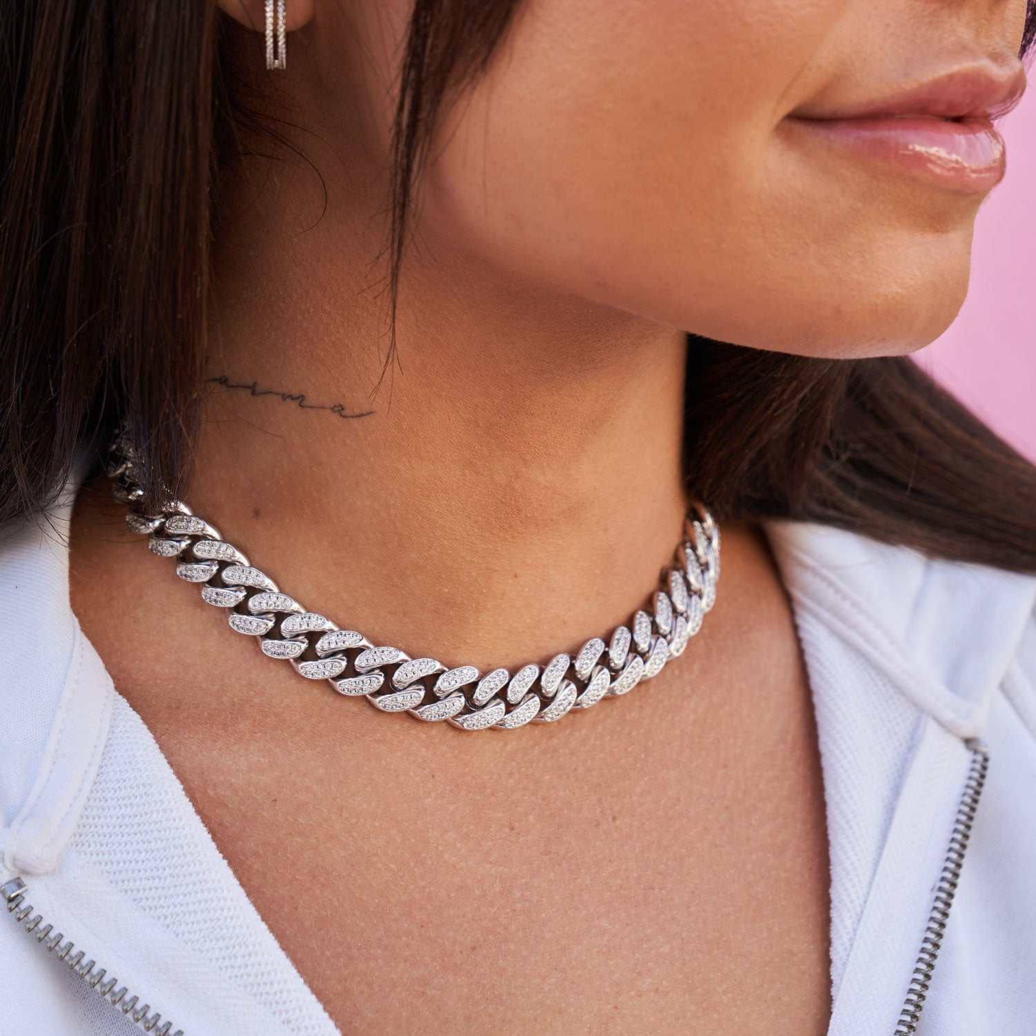 GLD Diamond Cuban Link Choker in White Gold - 12mm