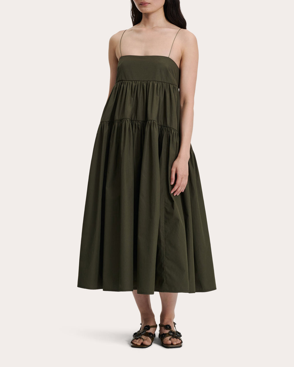 Sofie Tiered Tie-Back Cotton Midi Dress