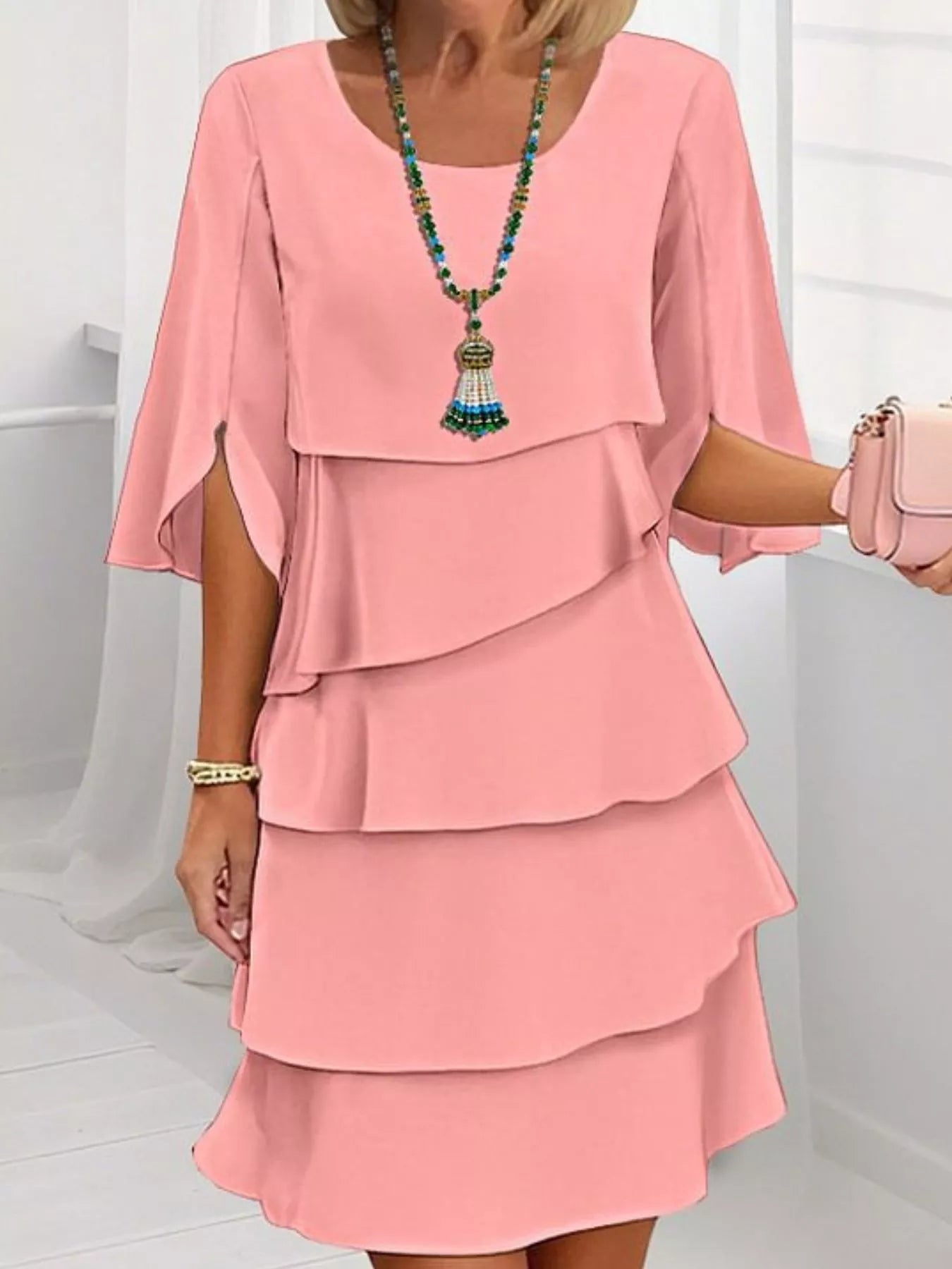 Julie's Plus Size Ruffled Layered Flutter Sleeve Midi Dress