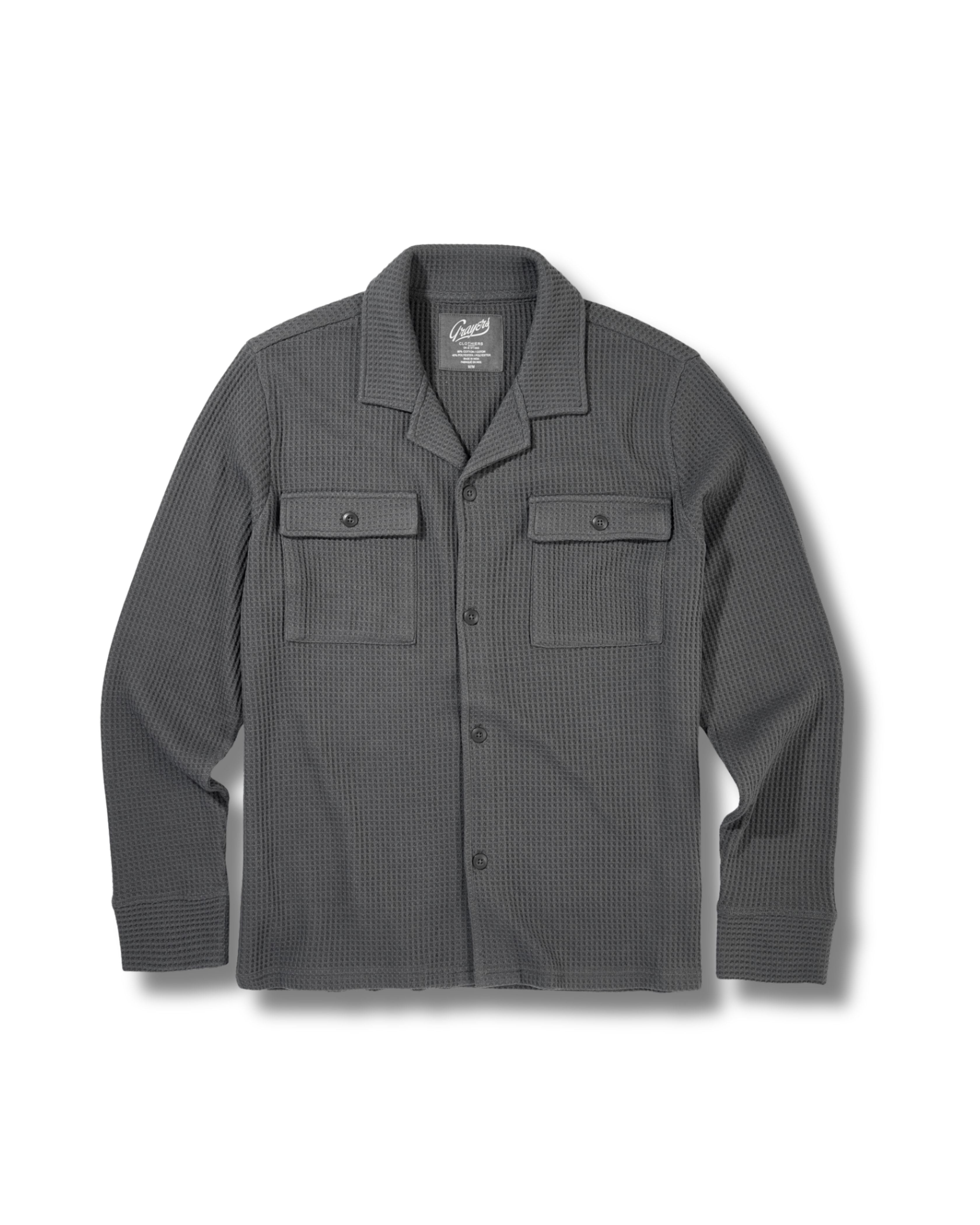 Waffle Button Front Camp Shirt - Charcoal