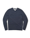 Stripe V Neck Cotton Linen Sweater - Navy Stripe