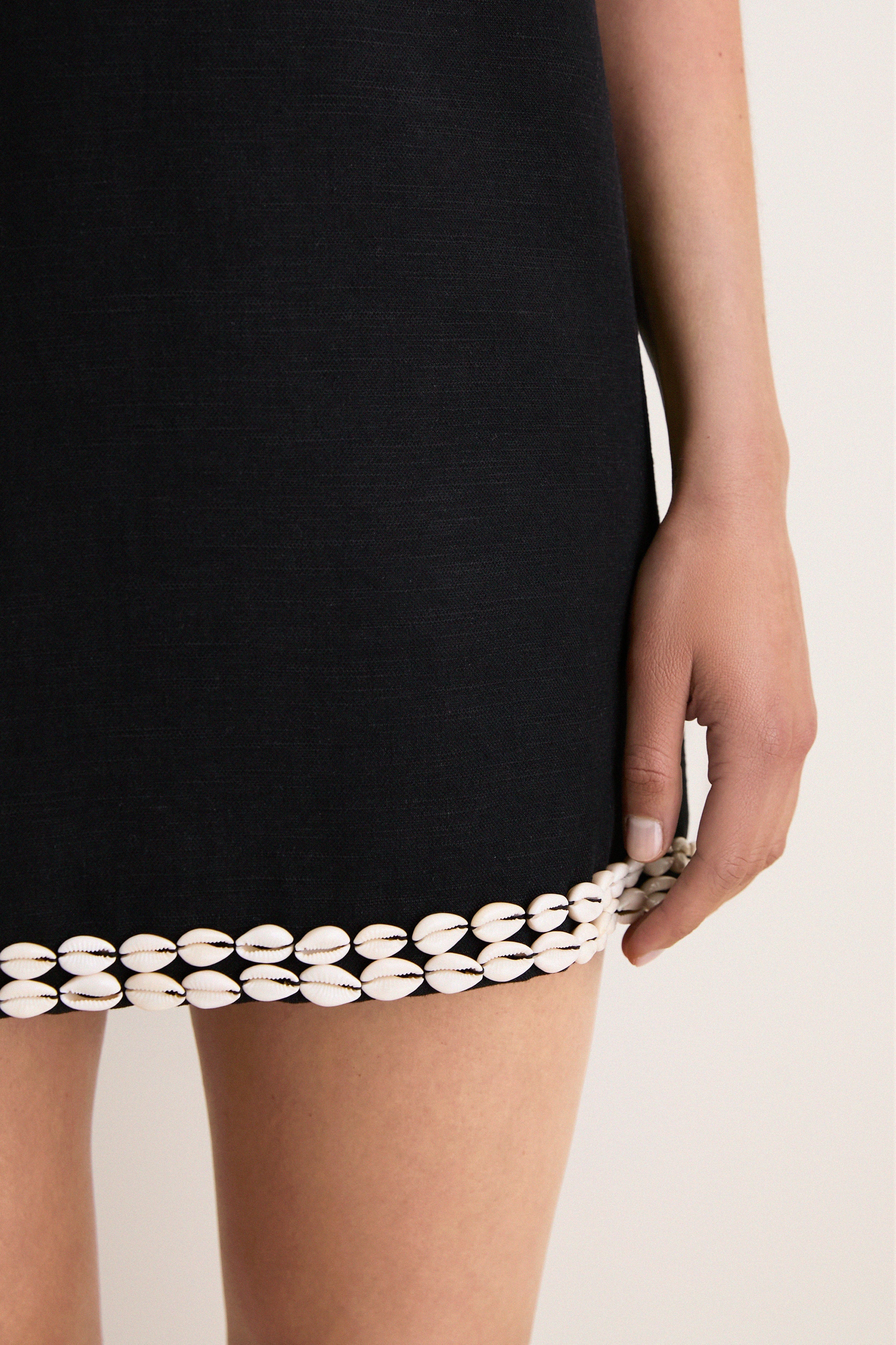 Black & Puka Shell Trim Solene Mini Dress
