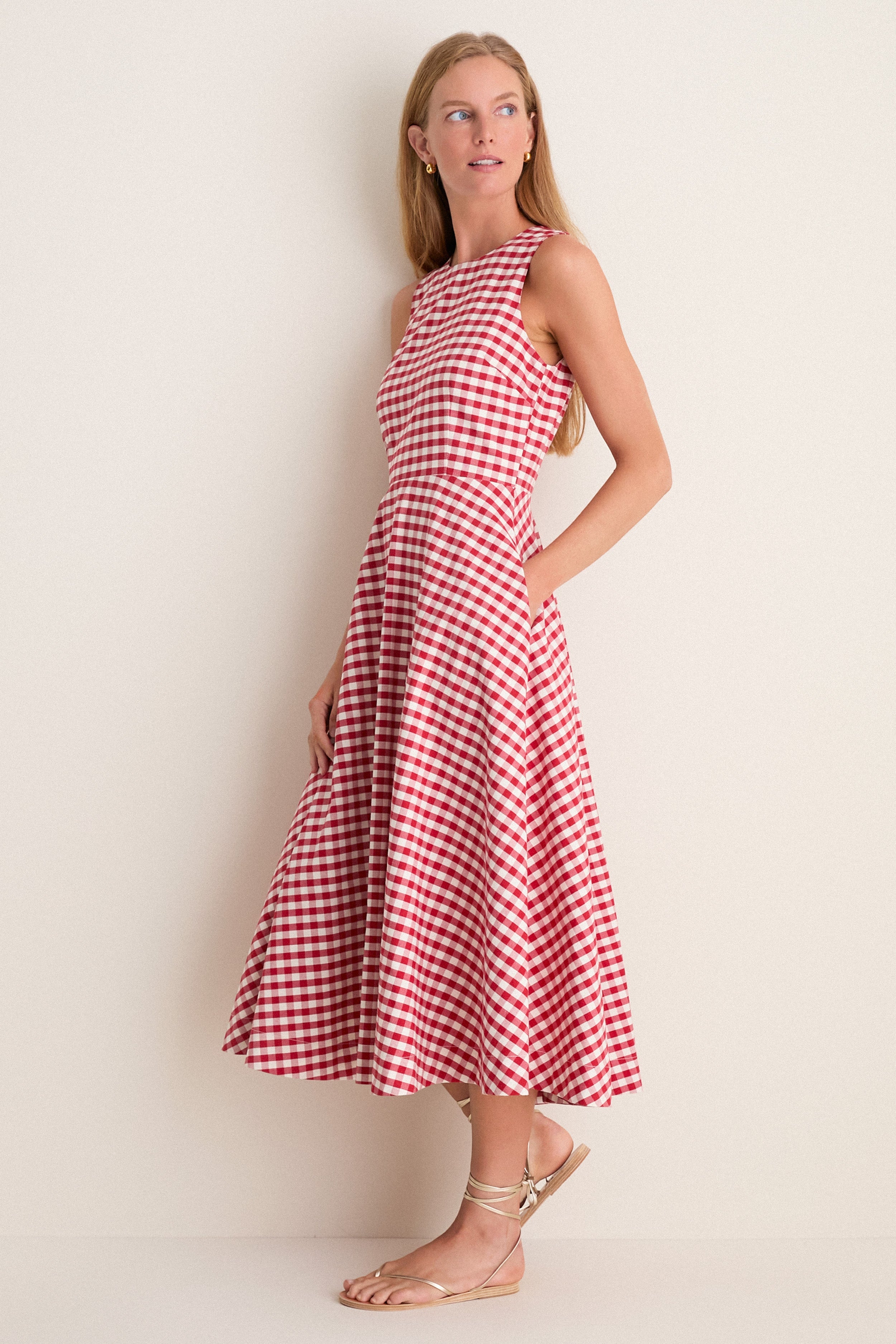 Apple Red Gingham Stella Midi Dress