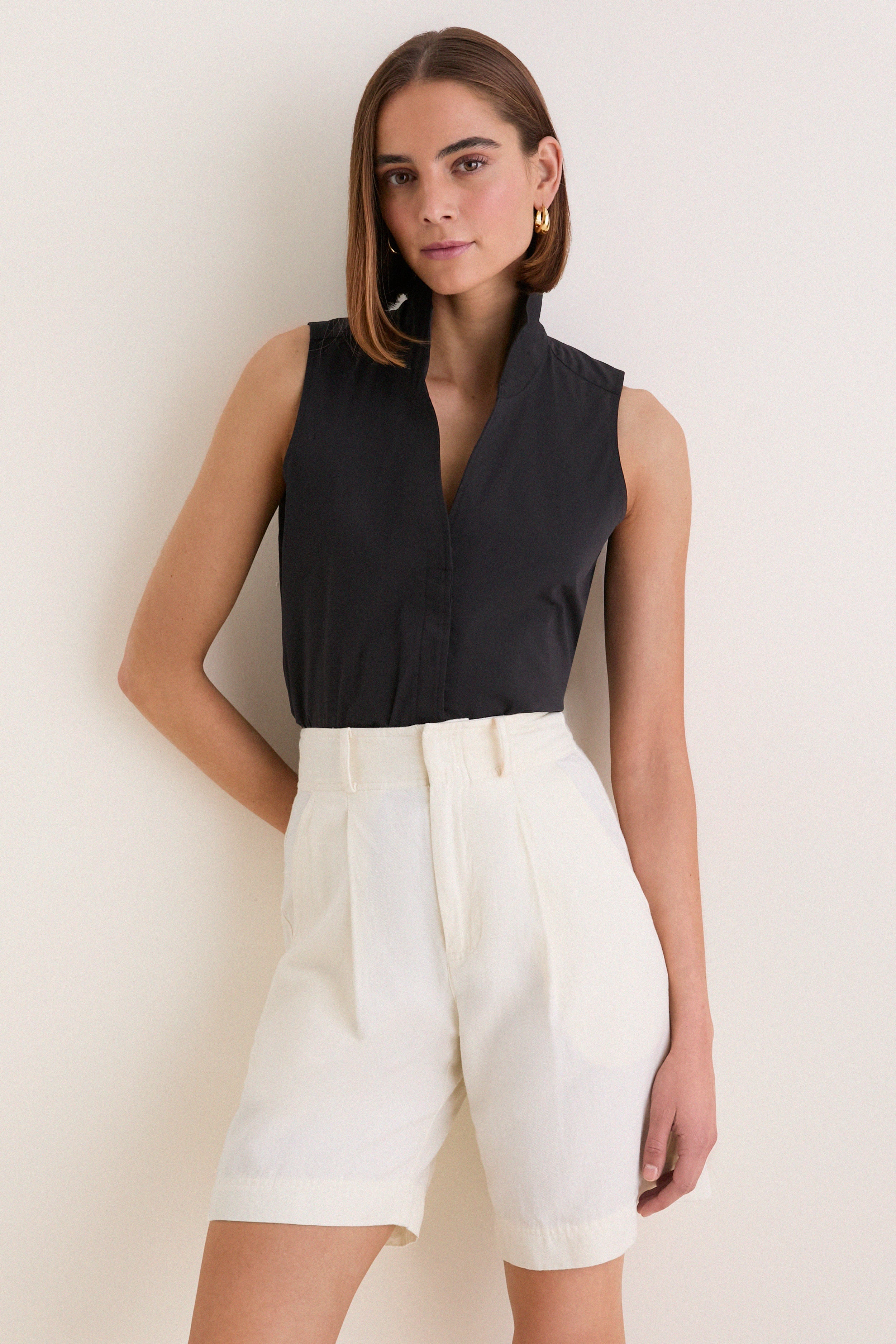 Black Sleeveless Bessette Button Down