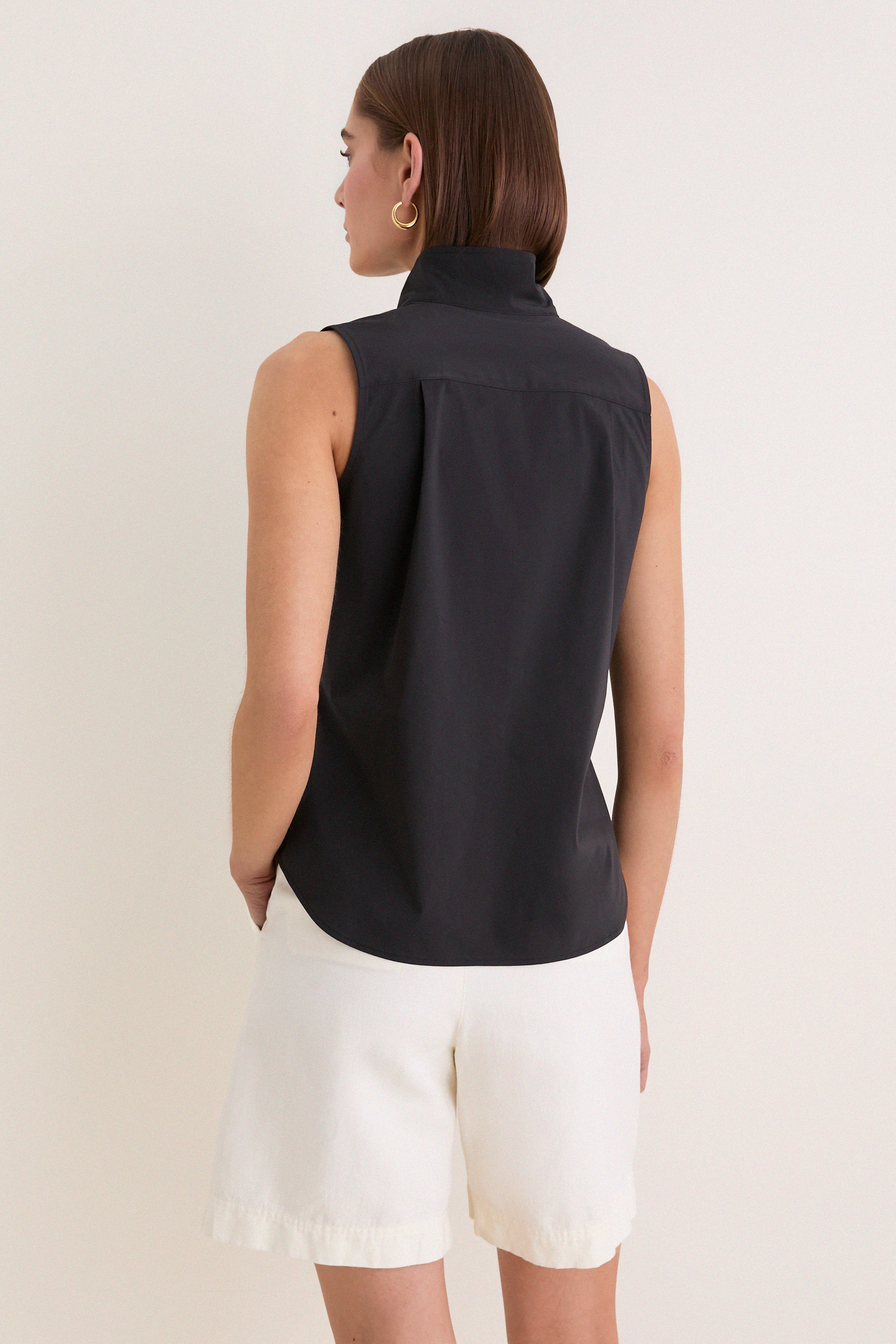 Black Sleeveless Bessette Button Down