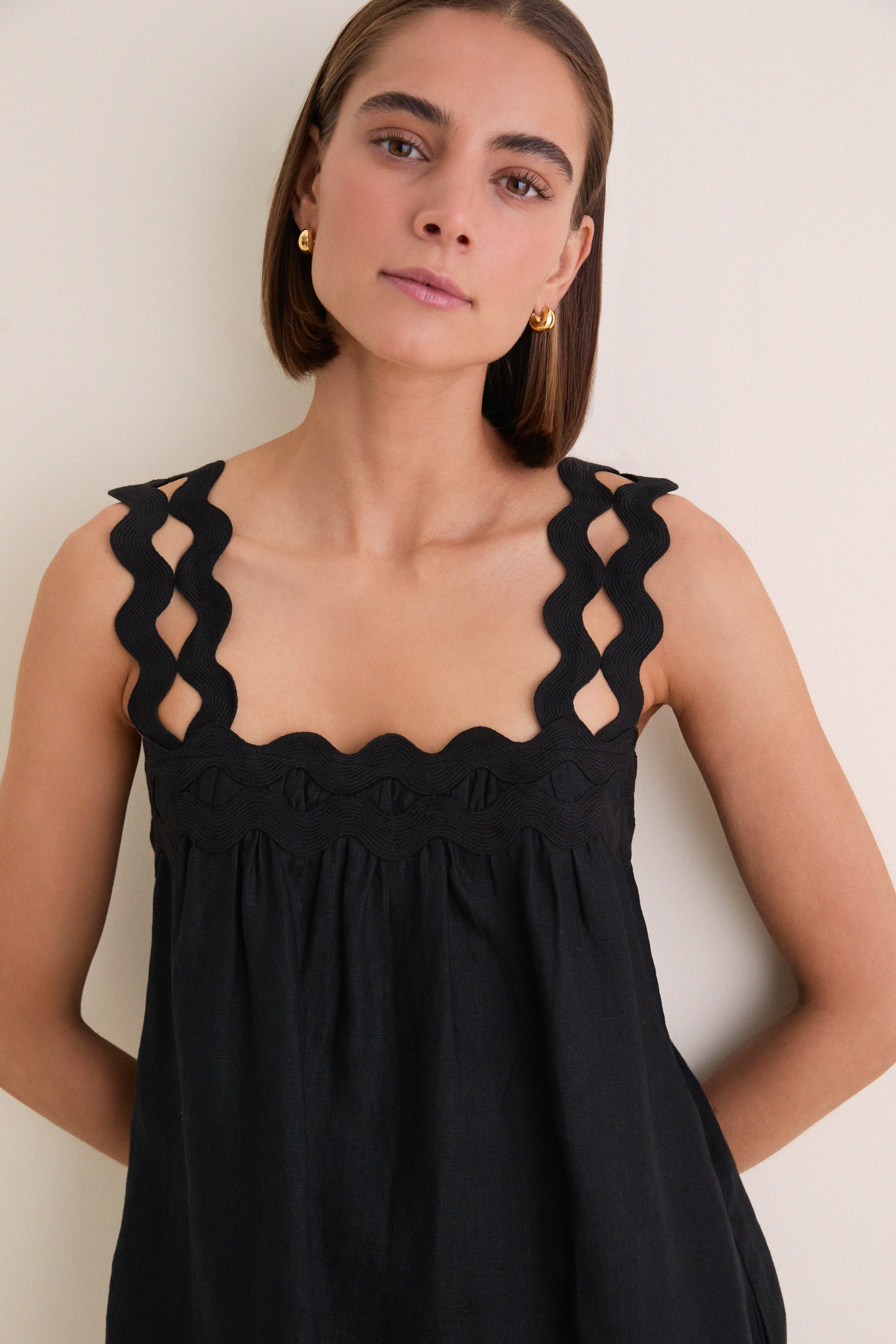 Black Ric Rac Linen Ellis Mini Dress
