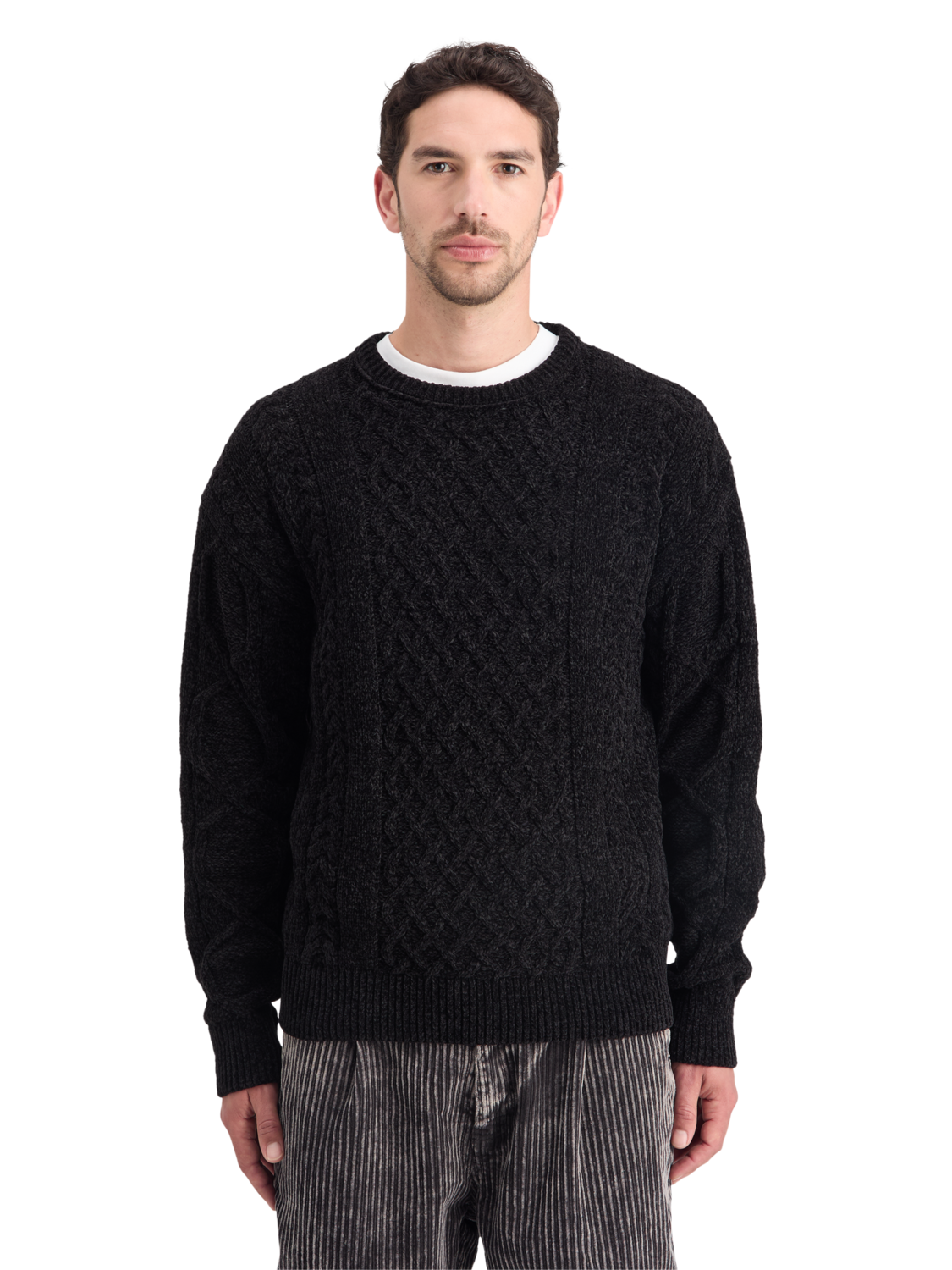 Drop Shoulder Chenille Cable Knit Sweater