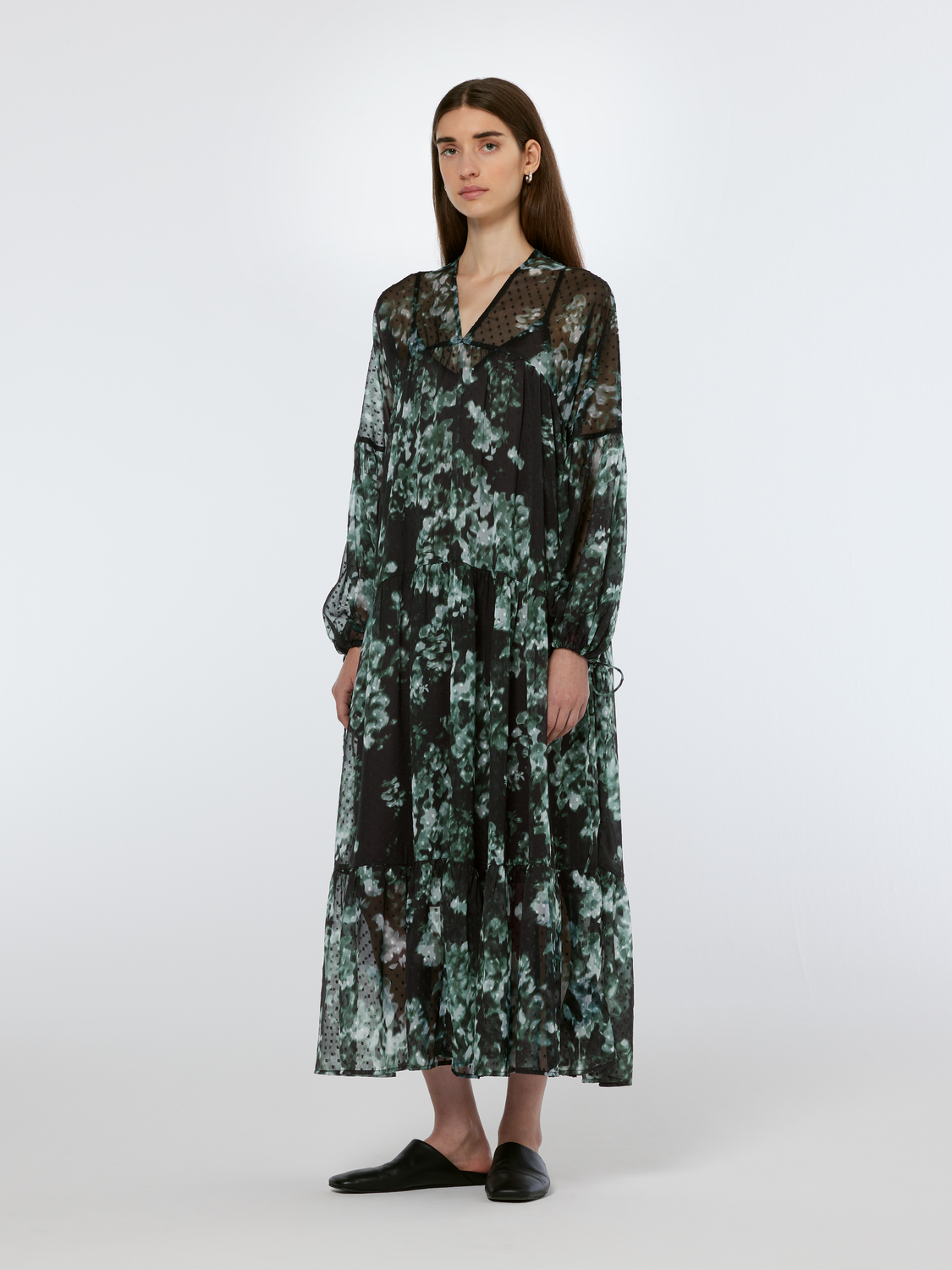Floral Printed Fil Coupe Maxi Dress