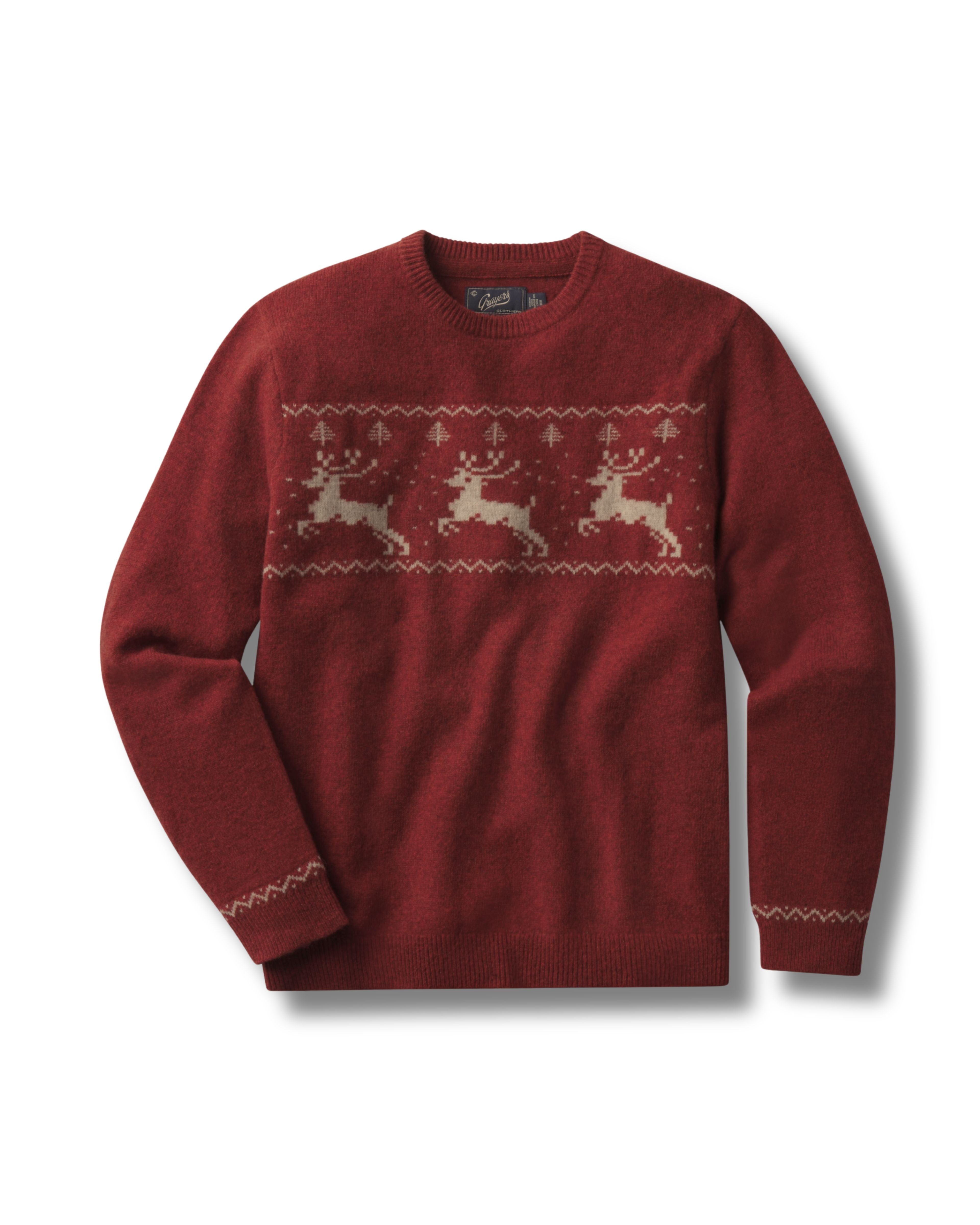 Reindeer Lambswool Sweater Crew - Holiday Red
