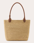 Ampara Leather Trimmed Crocheted Raffia Tote