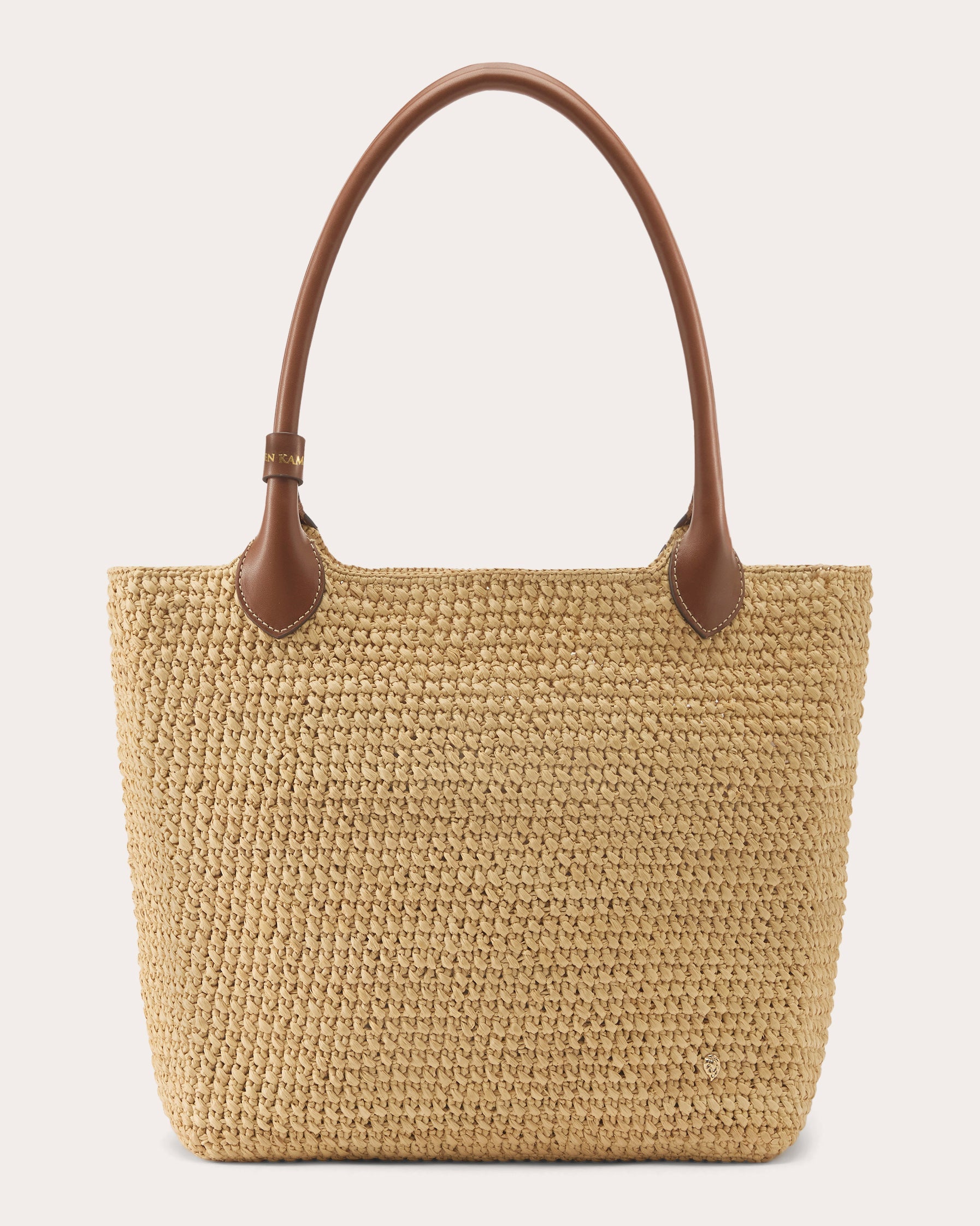 Ampara Leather Trimmed Crocheted Raffia Tote