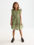 Girls' Embroidered Hem Clip Jacquard Cotton Dress