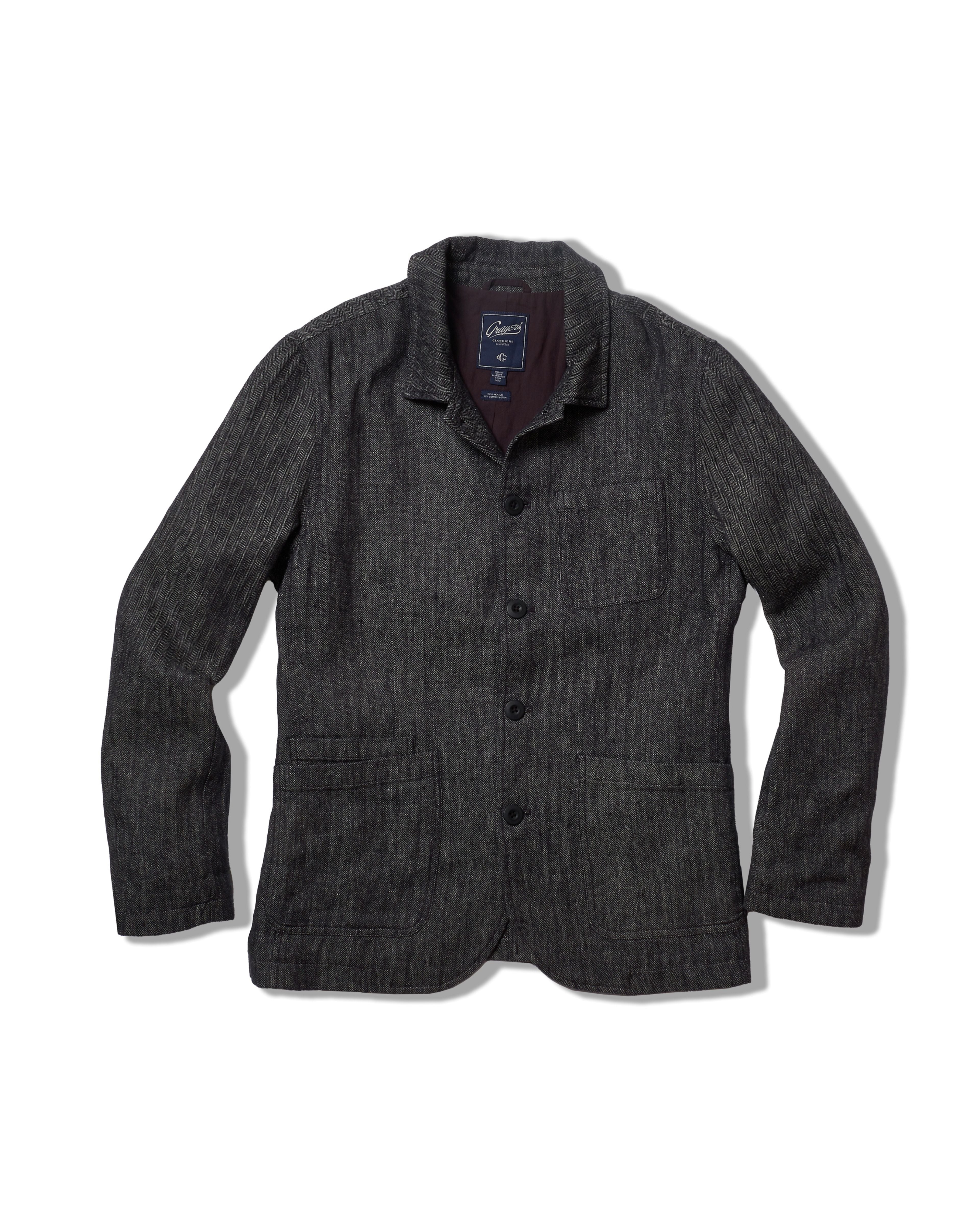 Gaudet Linen French Chore Jacket - Navy Herringbone