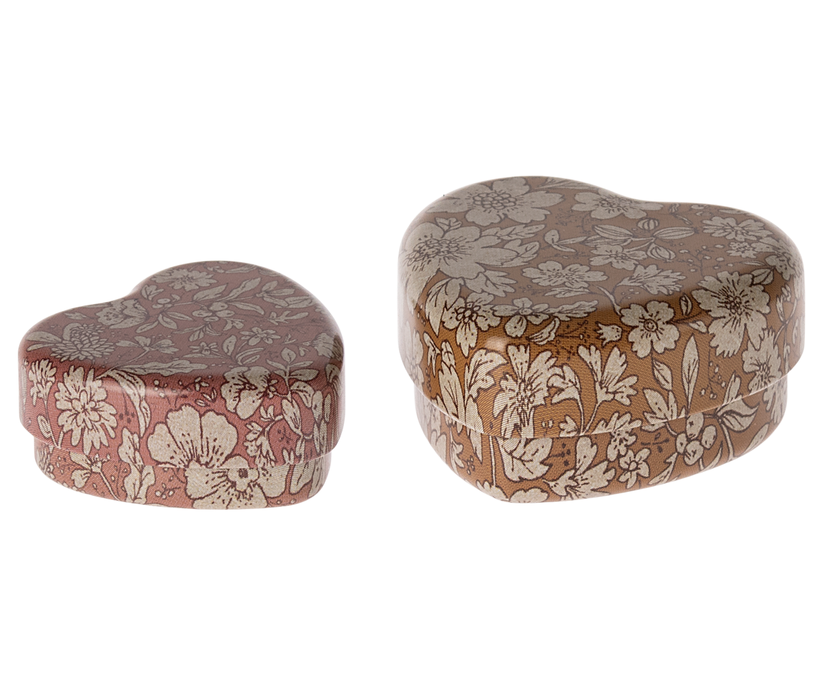 Metal heart box, 2 pcs set - Ocher/Heather blossom
