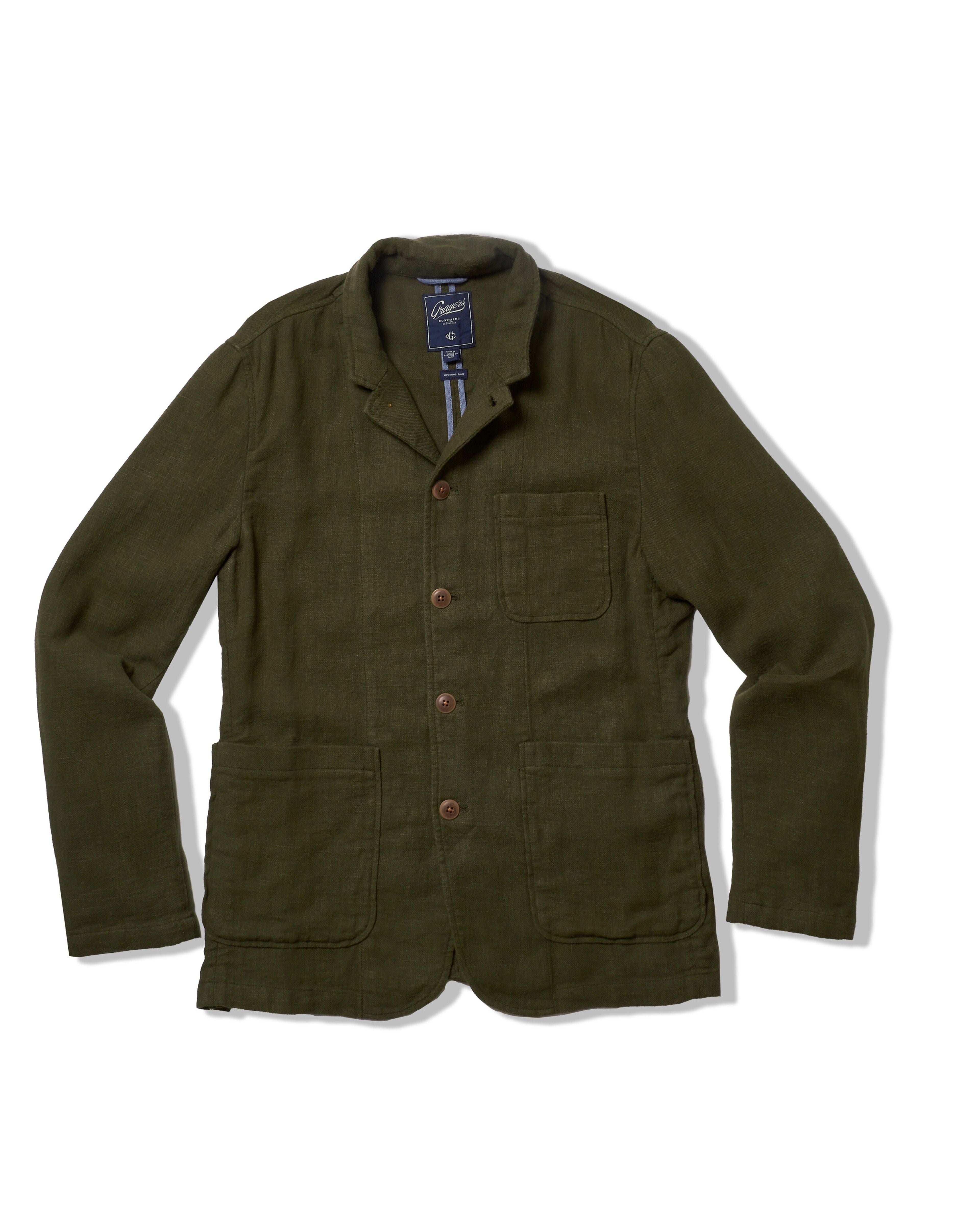 Nelson Ramie Stand Up Collar Blazer - Dark Olive