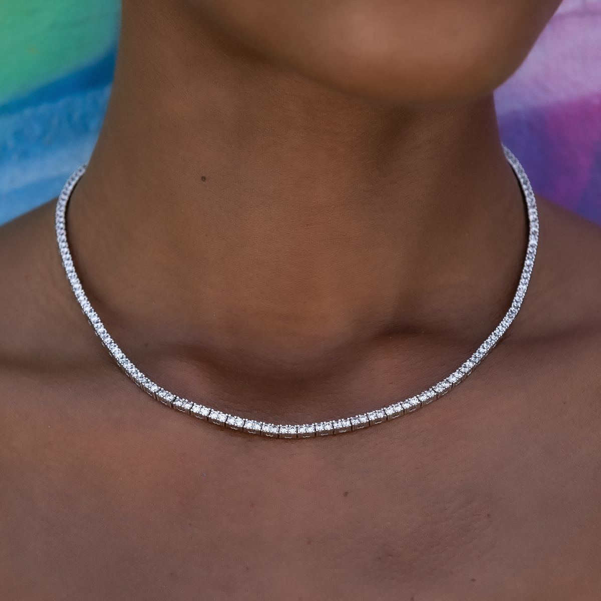 GLD Diamond Tennis Necklace in White Gold- 2mm