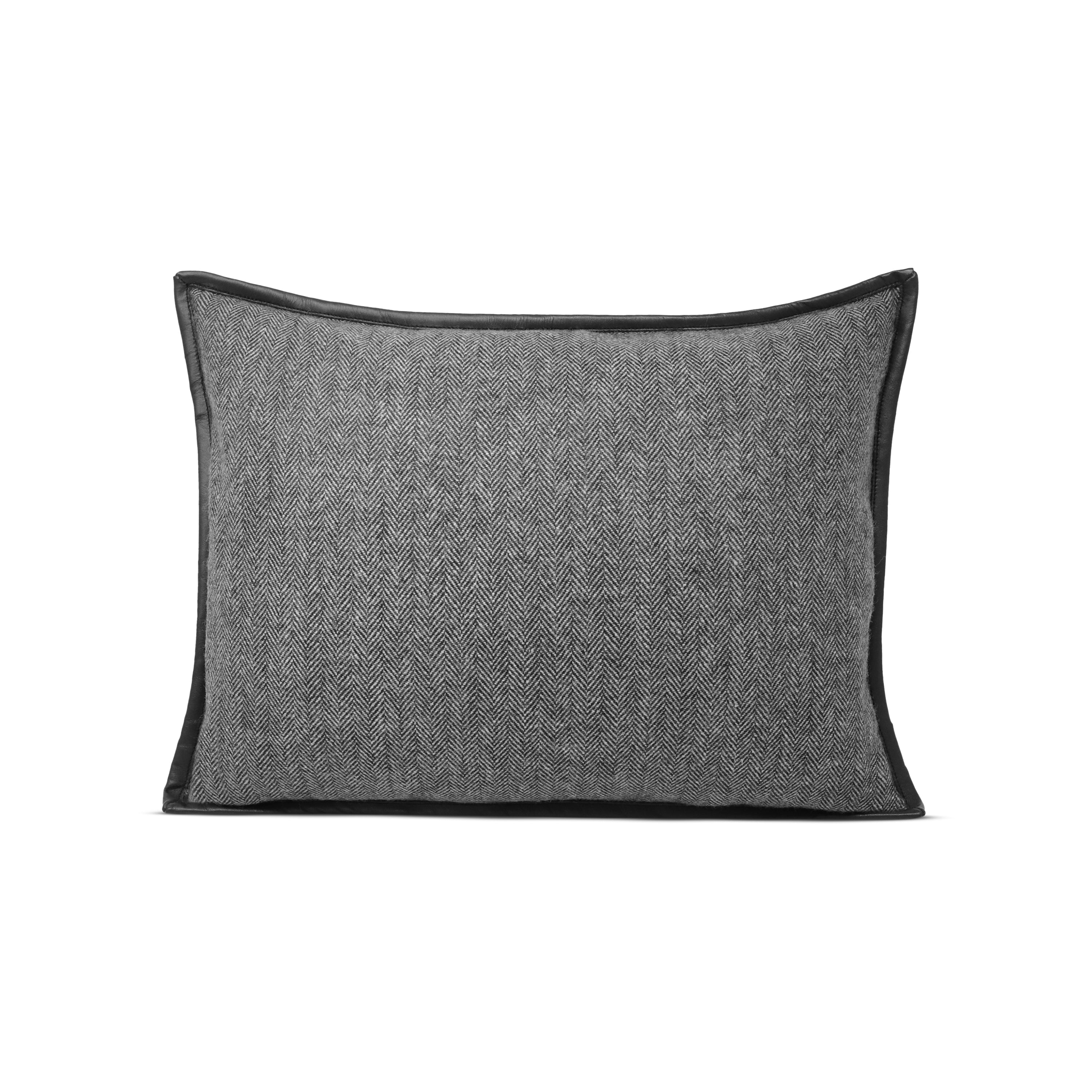 Woven Herringbone With Genuine Leather Trim Pillow Cover