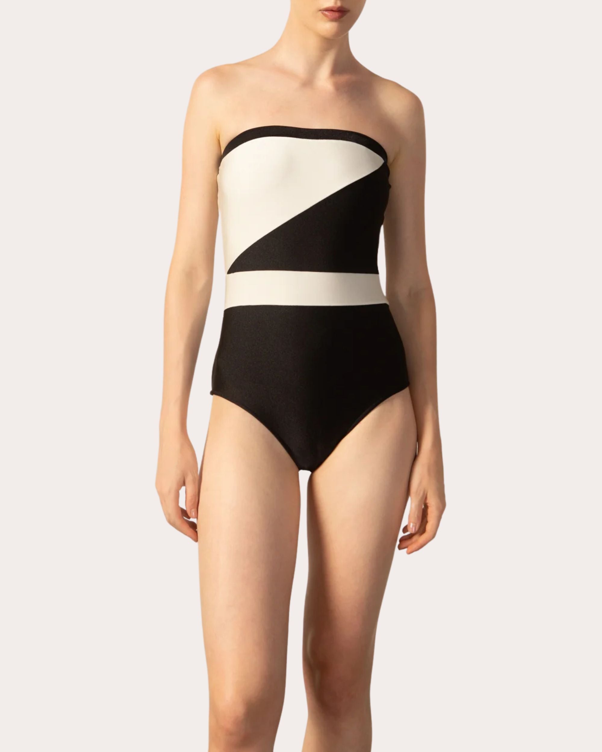 Geometric Color Block Strapless Swimsuit
