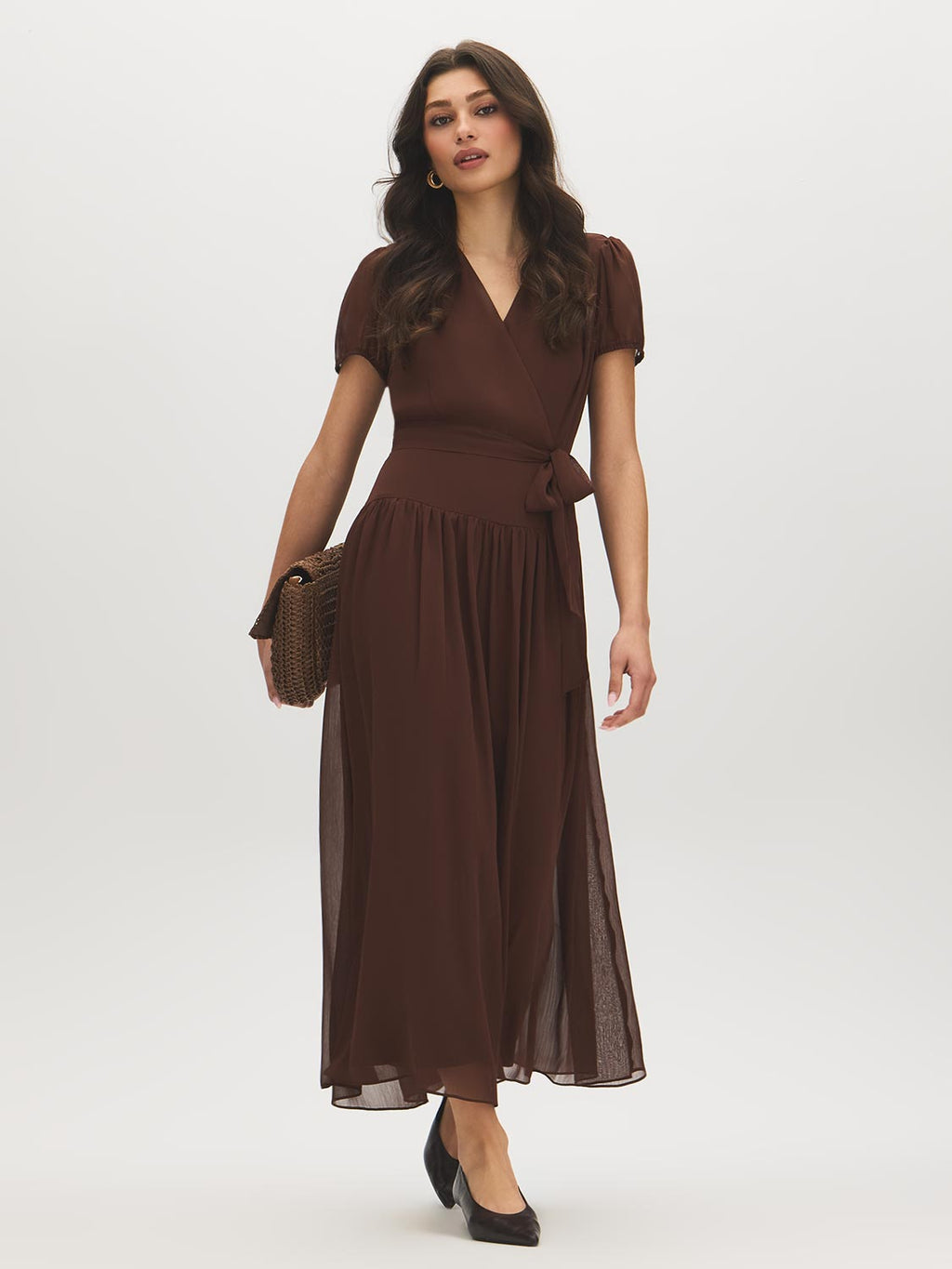 Textured Chiffon Crossover Midi Dress