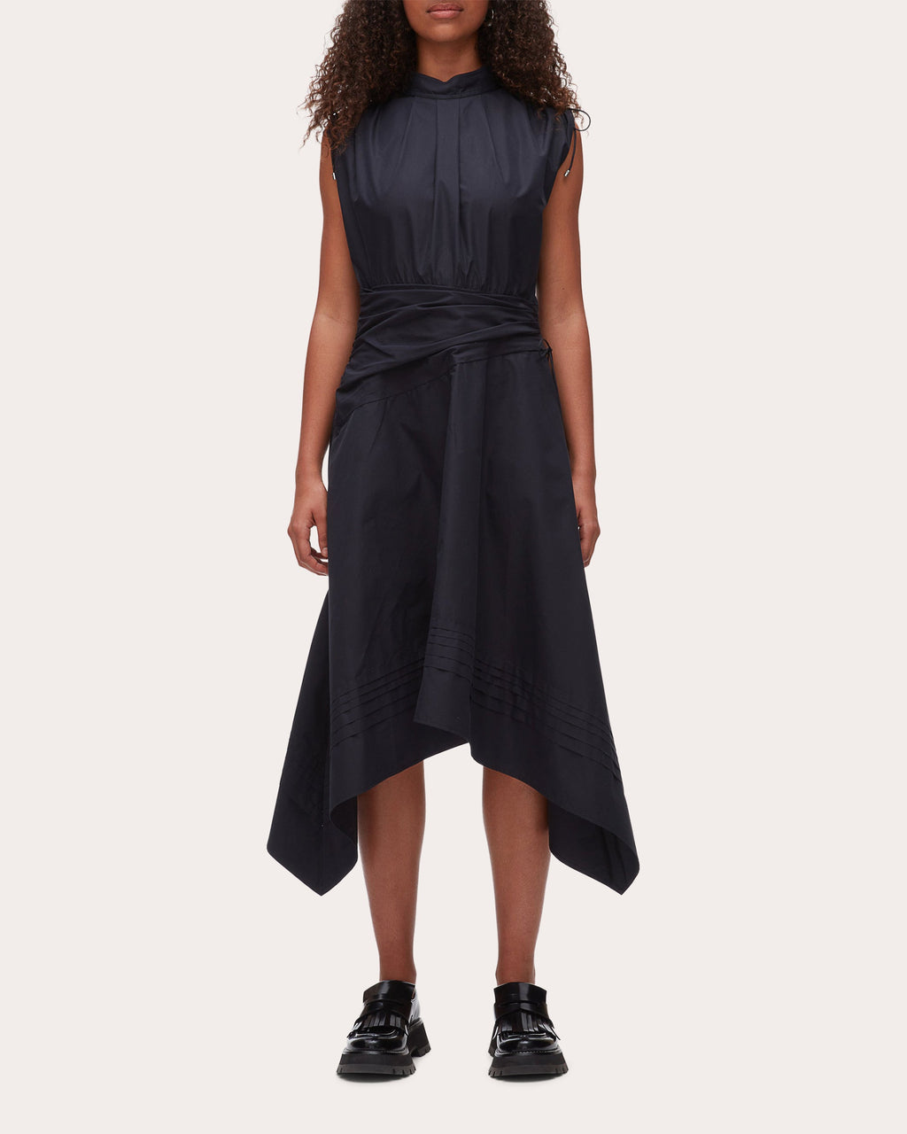 Cotton Poplin Ruched Handkerchief Dress