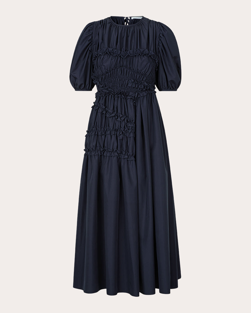 Omara Smocked Faille Midi Dress