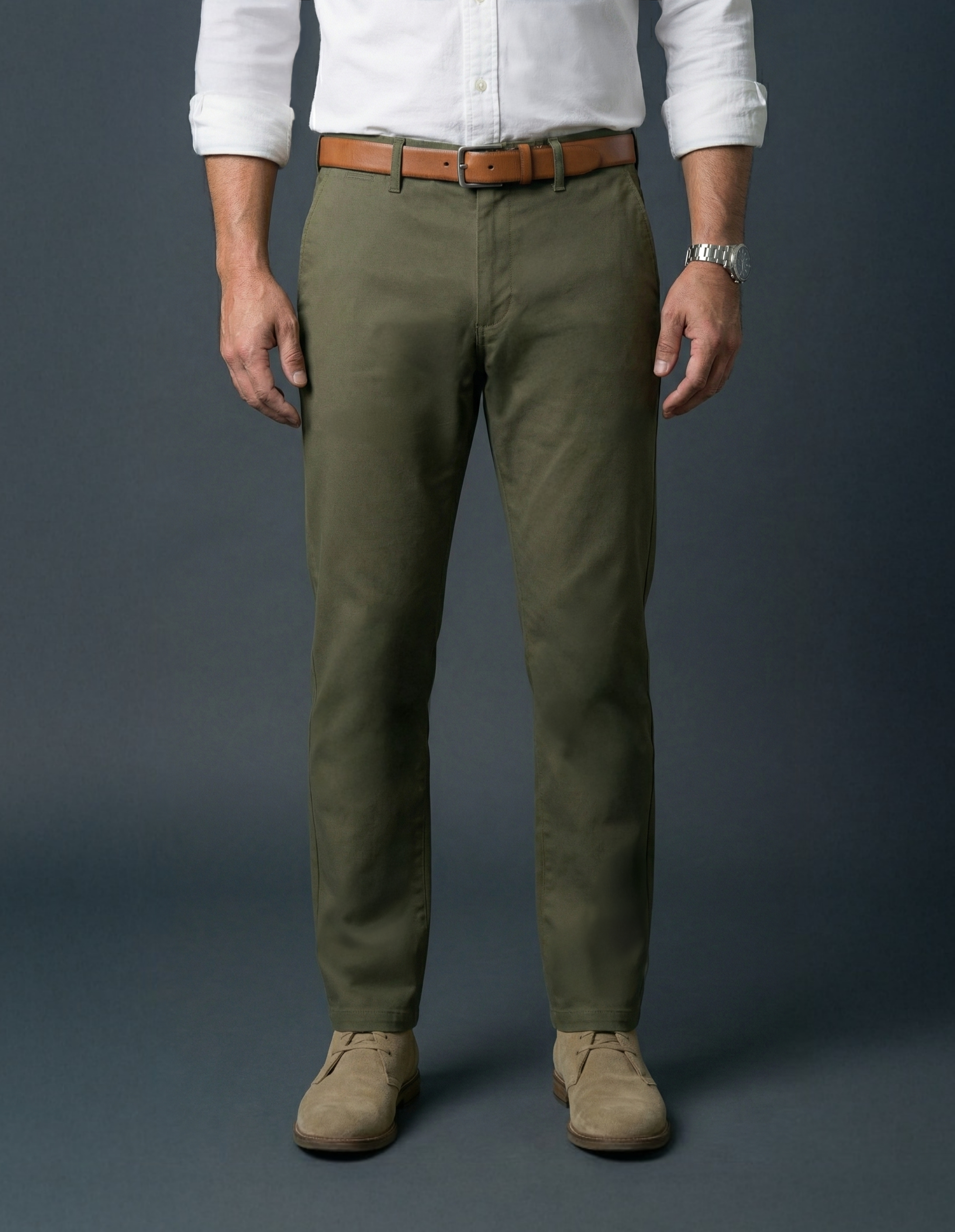 Cashmere Finish Stretch Twill Chino - Moss