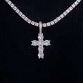 Iced Micro Round Cross Pendant in White Gold