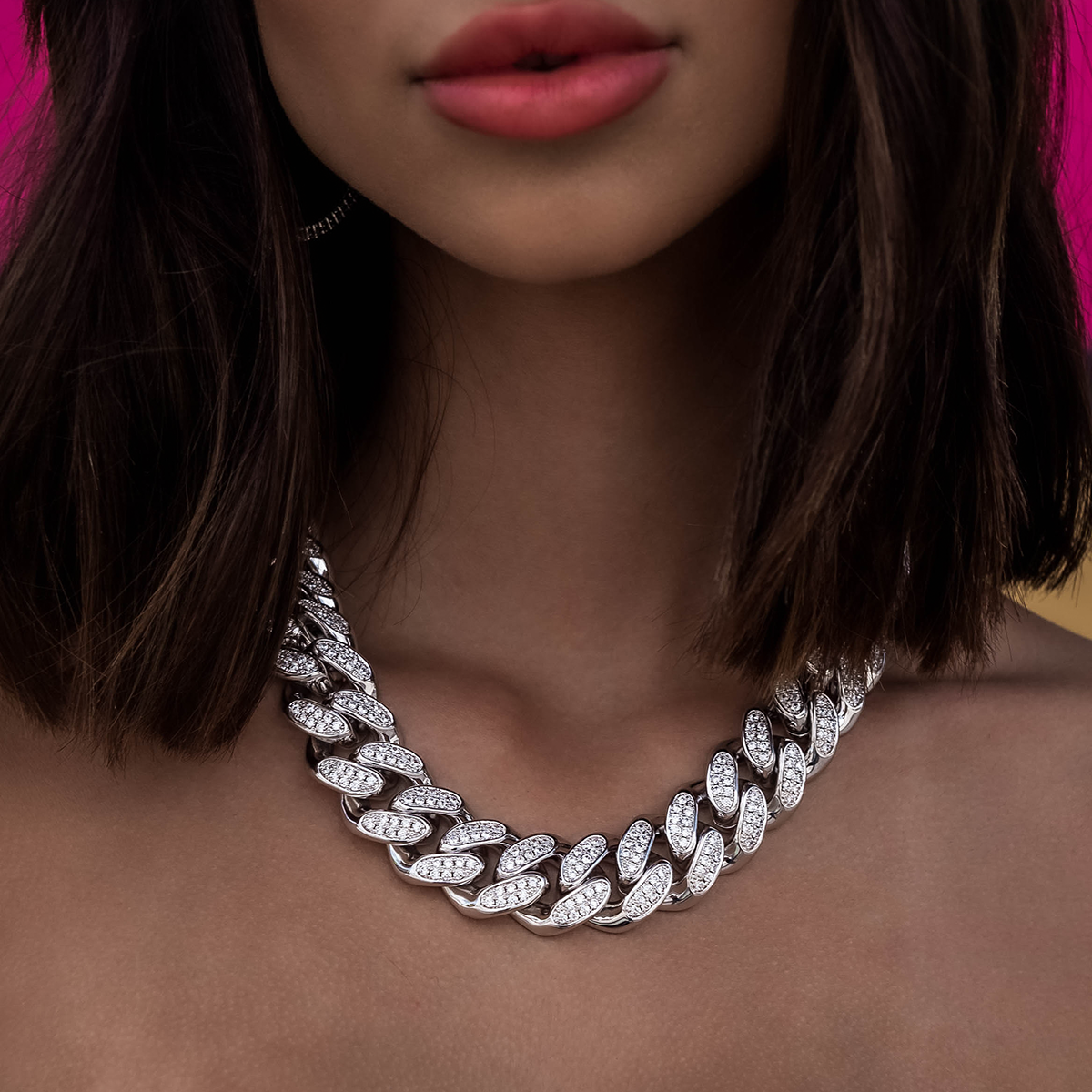 GLD Diamond Cuban Link Necklace in White Gold- 19mm