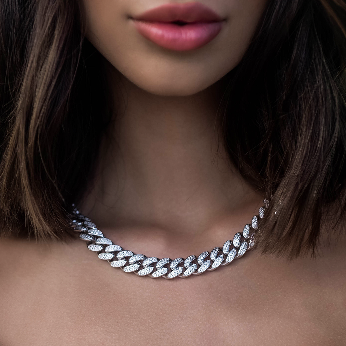 GLD Diamond Cuban Link Necklace in White Gold- 12mm