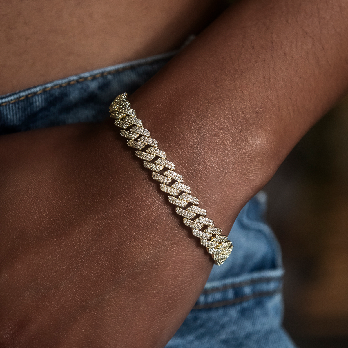 GLD Diamond Prong Cuban Bracelet in Yellow Gold- 8.5mm