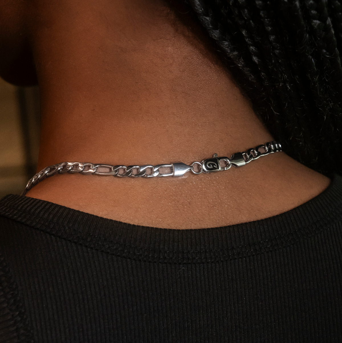 Figaro Necklace + Bracelet Bundle in White Gold- 6mm