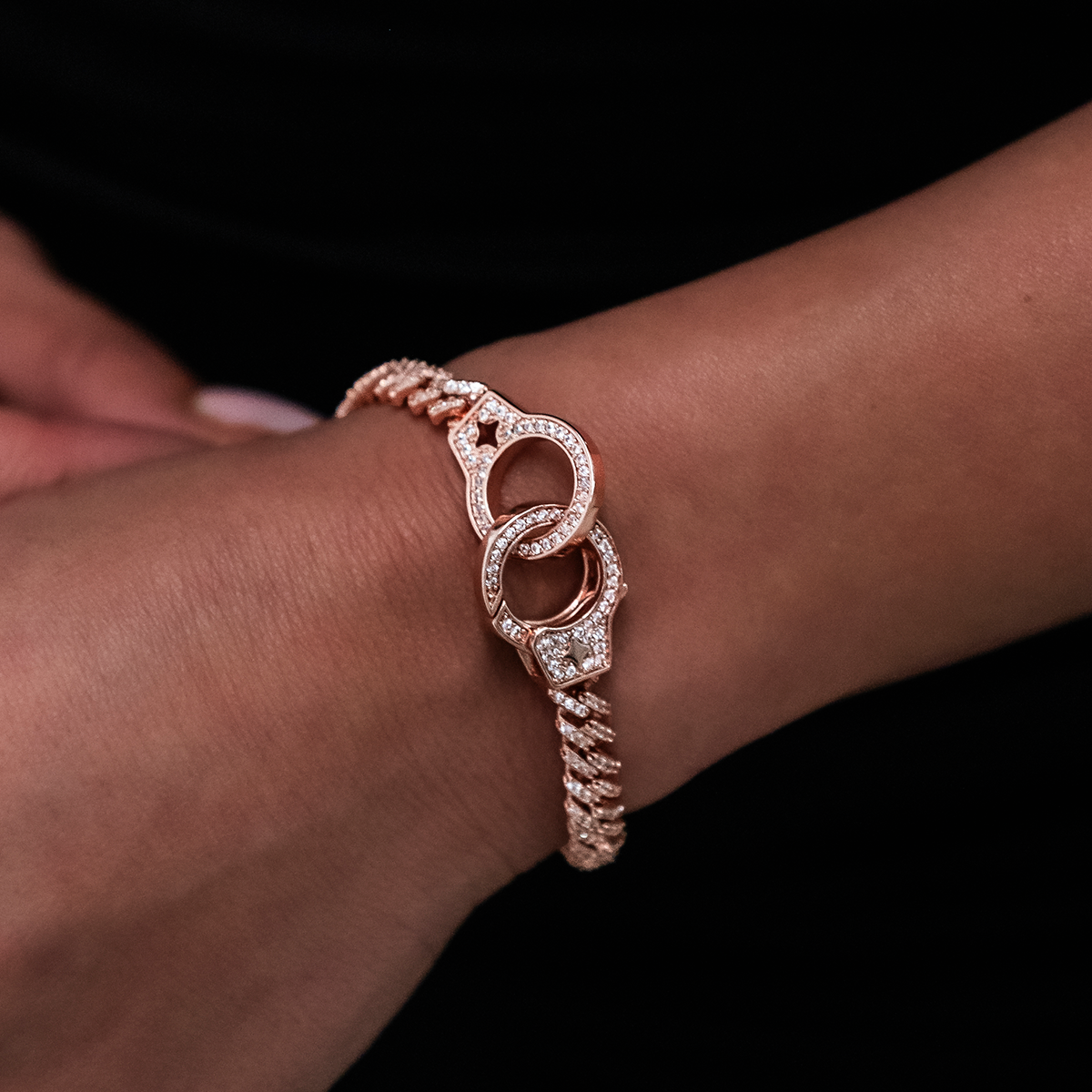 GLD Iced Handcuff Diamond Prong Cuban Bracelet in Rose Gold
