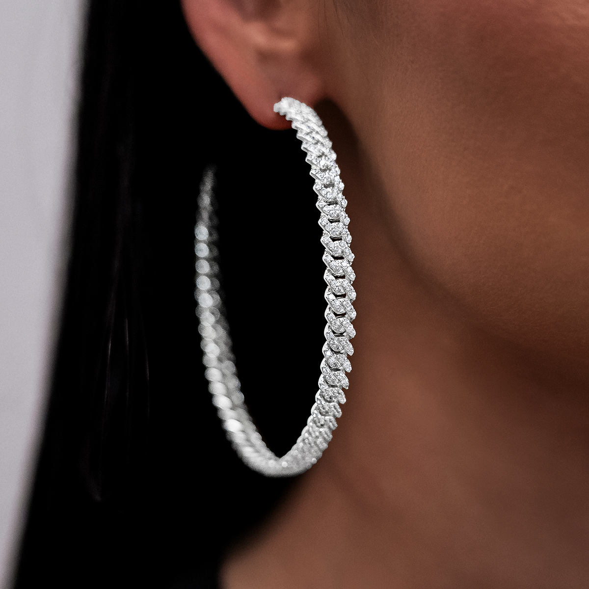 GLD Diamond Prong Hoop Earrings in White Gold