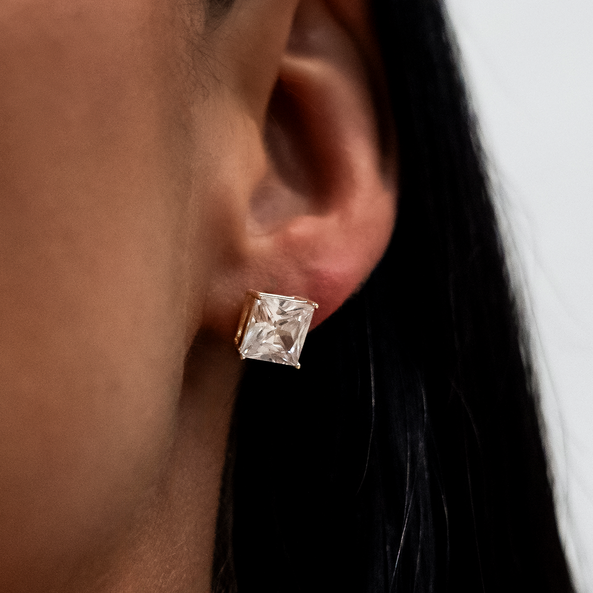 GLD 8mm Princess Cut Diamond Stud Earrings in Yellow Gold