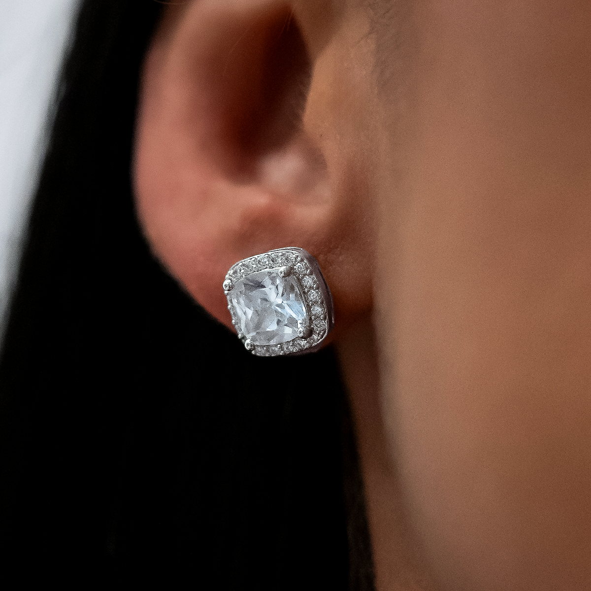 GLD 10mm Cushion Cut Earrings in White Gold