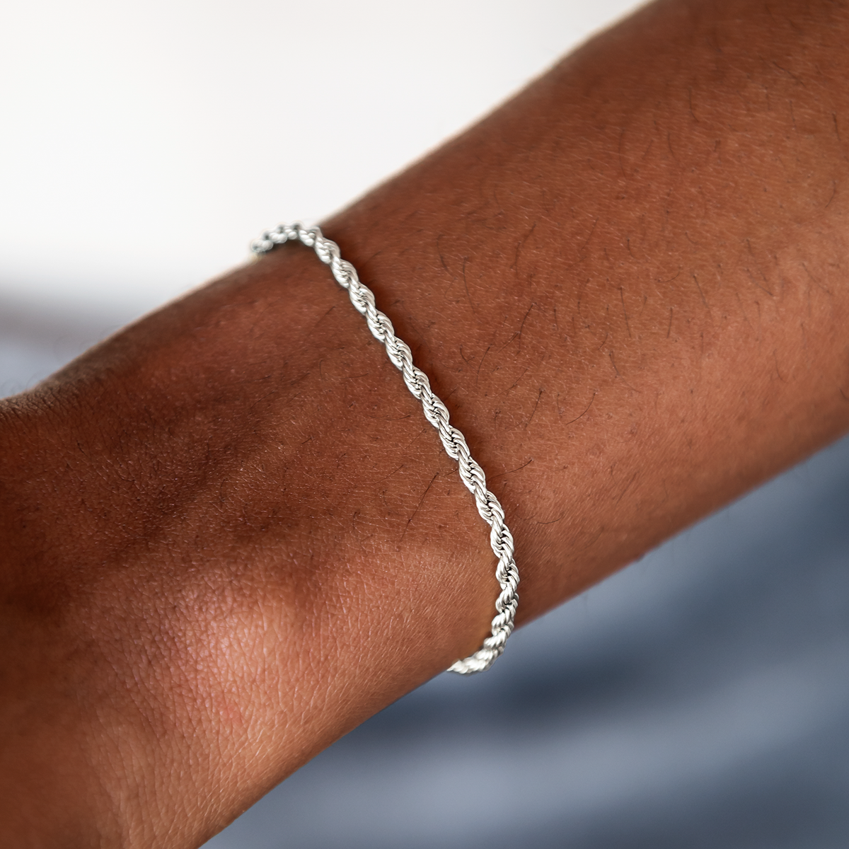 Rope Necklace + Bracelet Bundle in White Gold- 2mm