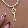 Diamond Heart Key Pendant in Yellow Gold