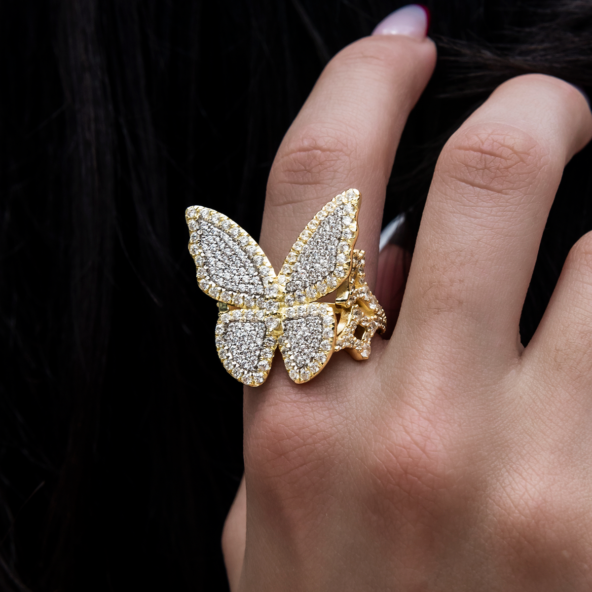 Iced Butterfly Star Ring in Yellow Gold Vermeil