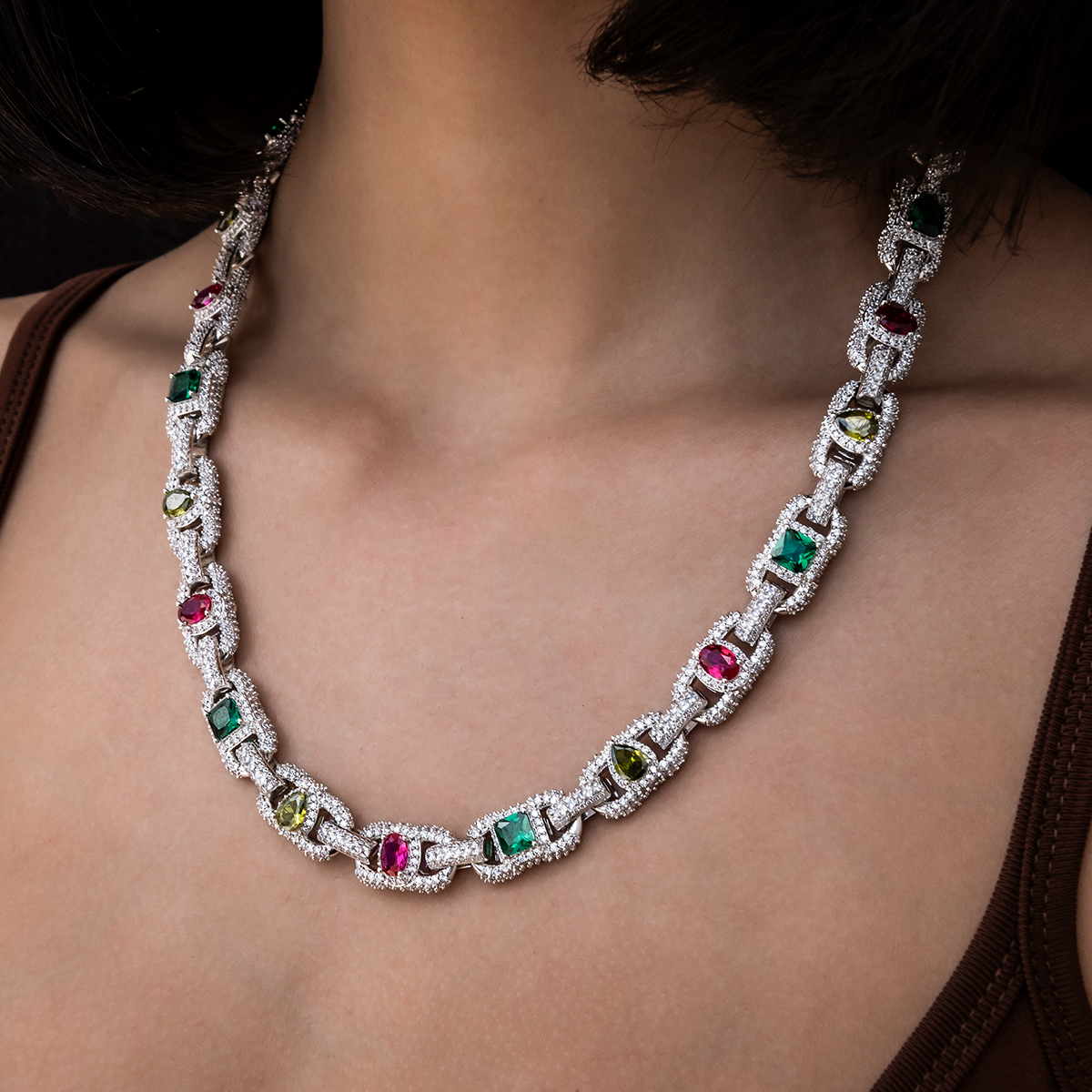 Diamond Multicolor Cluster Mariner Necklace + Bracelet Bundle in White Gold
