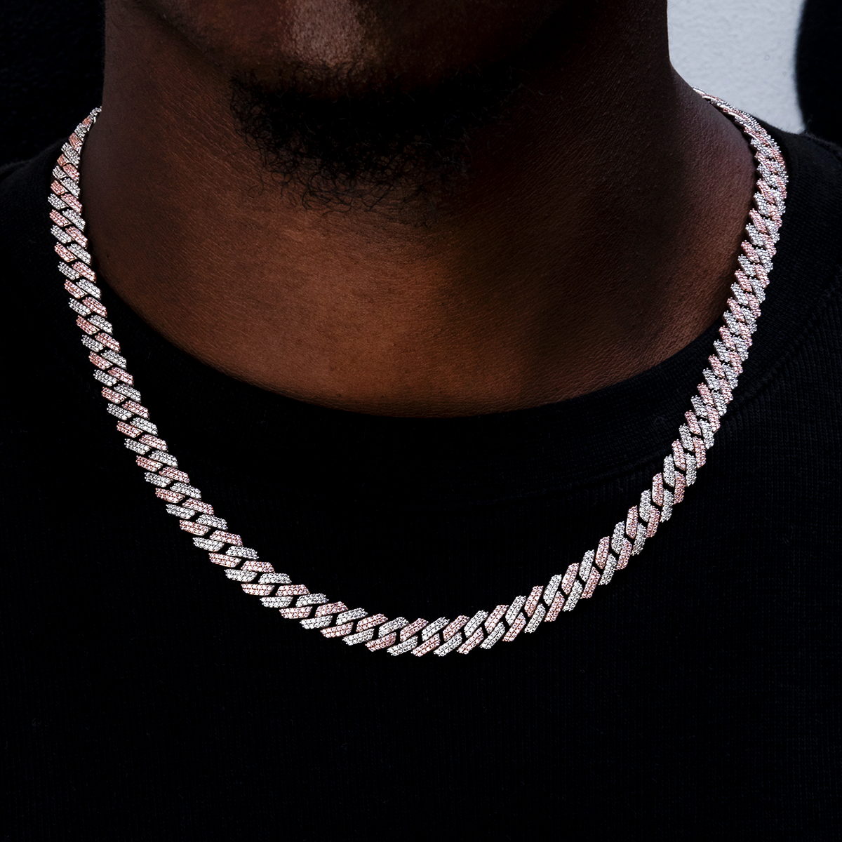 GLD Diamond Prong Cuban Chain in Rose/White Gold- 8.5mm