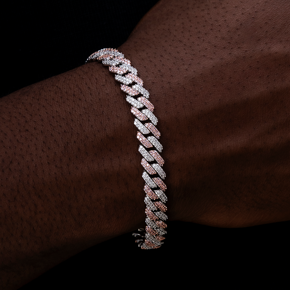 GLD Diamond Prong Cuban Bracelet in Rose/White Gold- 8.5mm