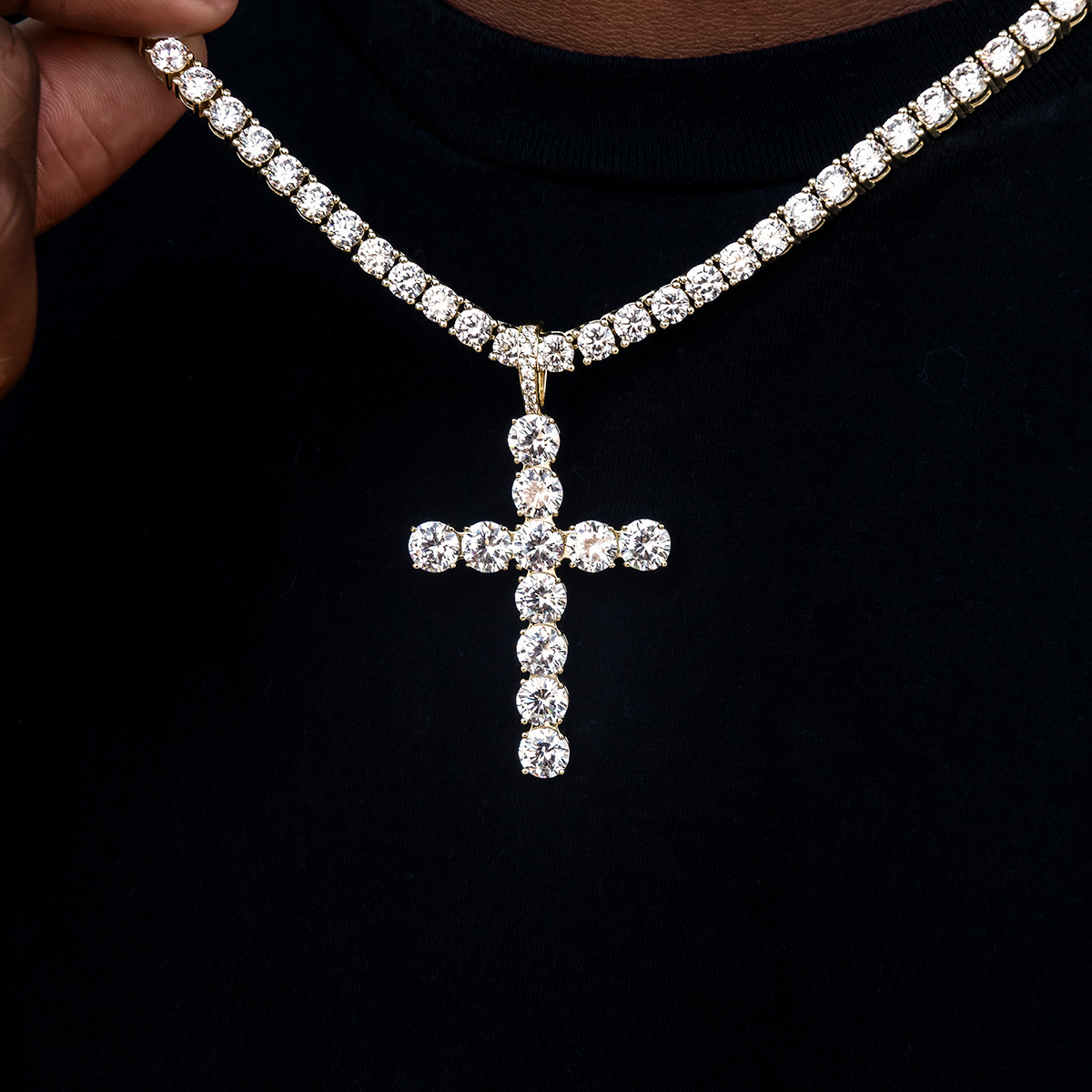 Large Diamond Cross Pendant in Yellow Gold